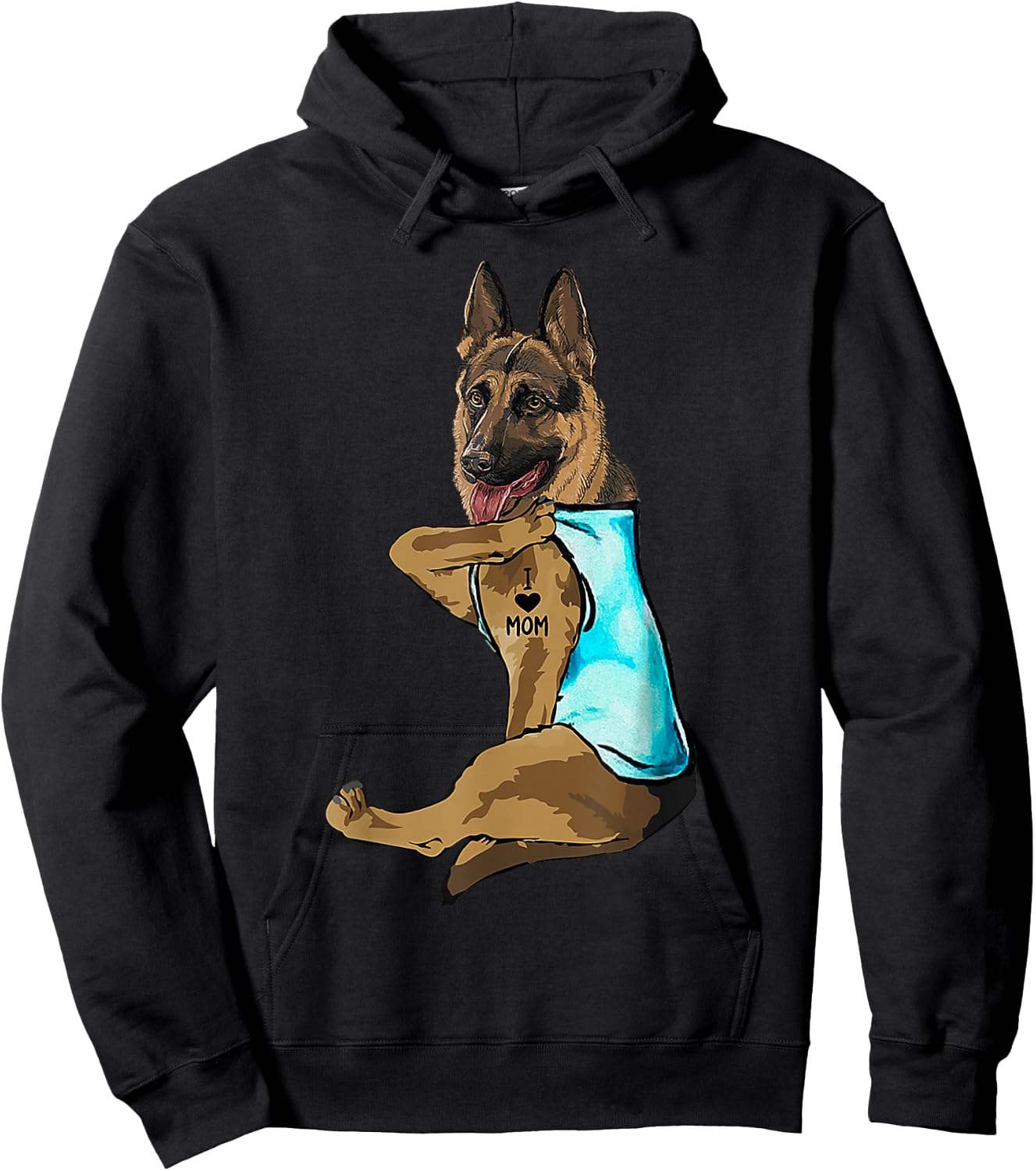 German Shepherd I Love Mom Tattoo Hoodie - Hoodie | Black