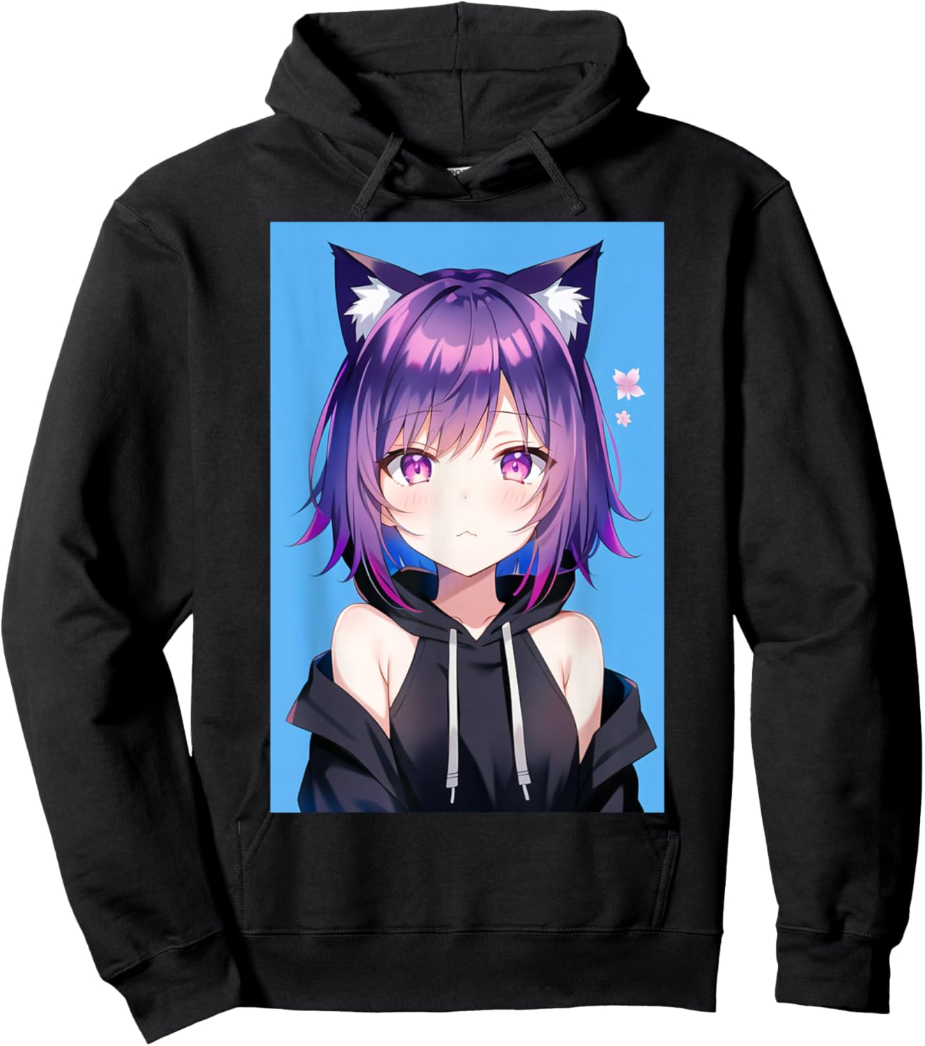 Waifu Neko Anime Cat Girl Japanese Aesthetic Hoodie - Hoodie | Black