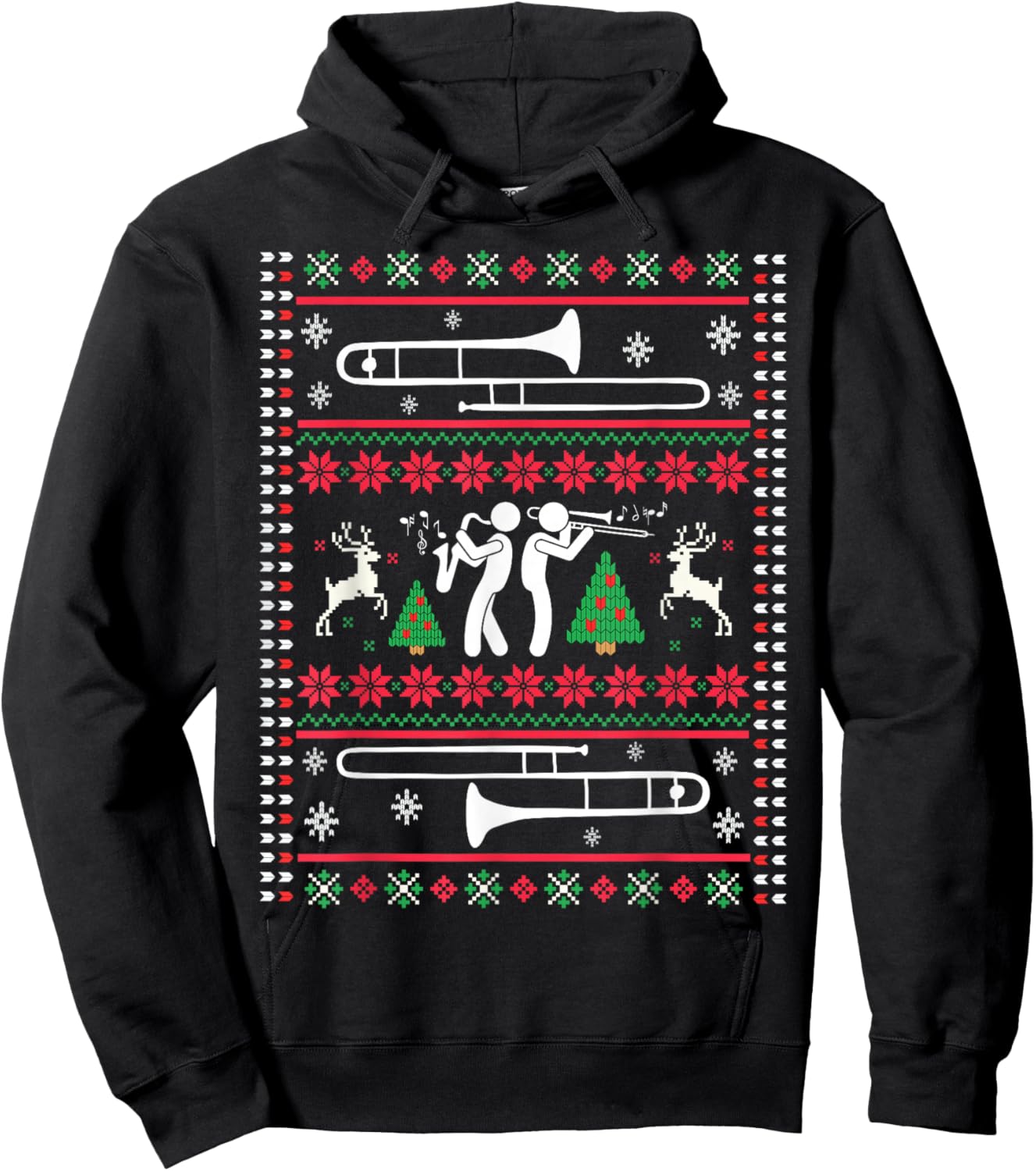 Trombone Christmas Ugly Trombonist Jazz Music Marching Band Hoodie - Hoodie | Black