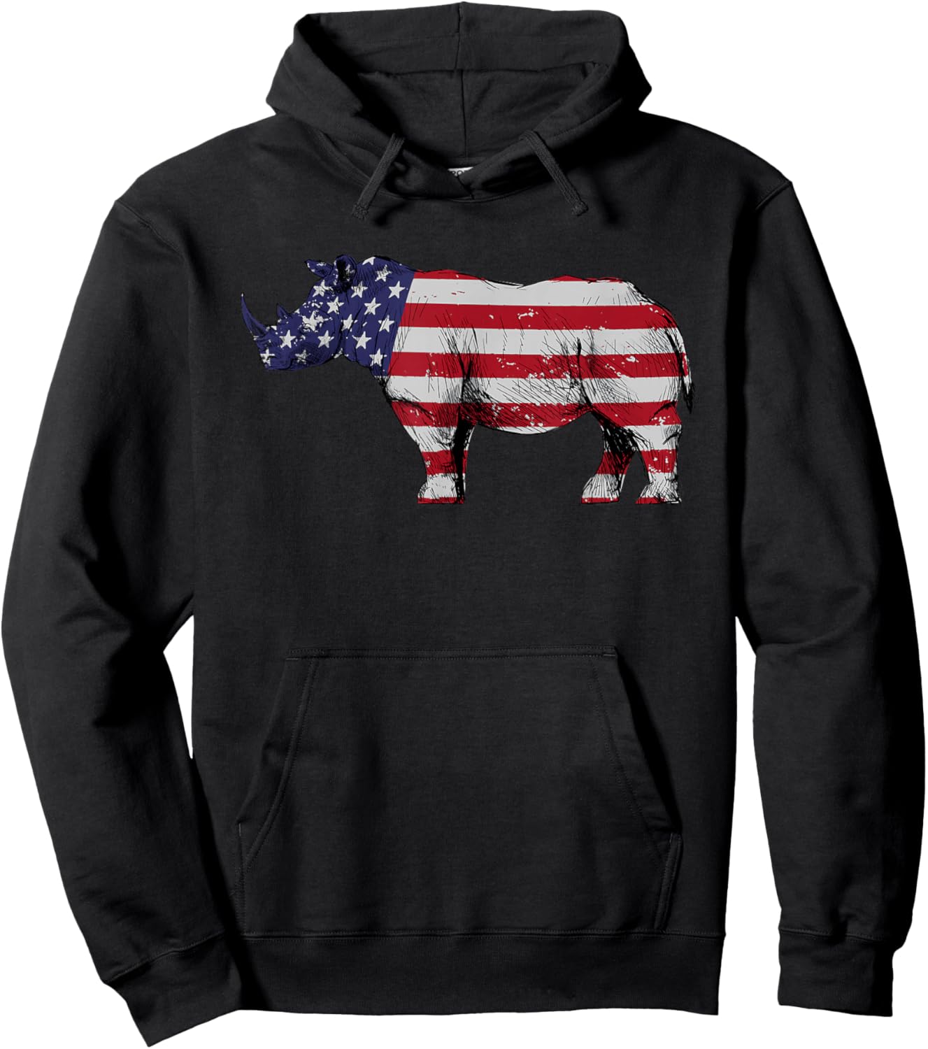 Cool Rhino Design Women Rhinoceros 4th of July Rhino Hoodie - Hoodie | Black
