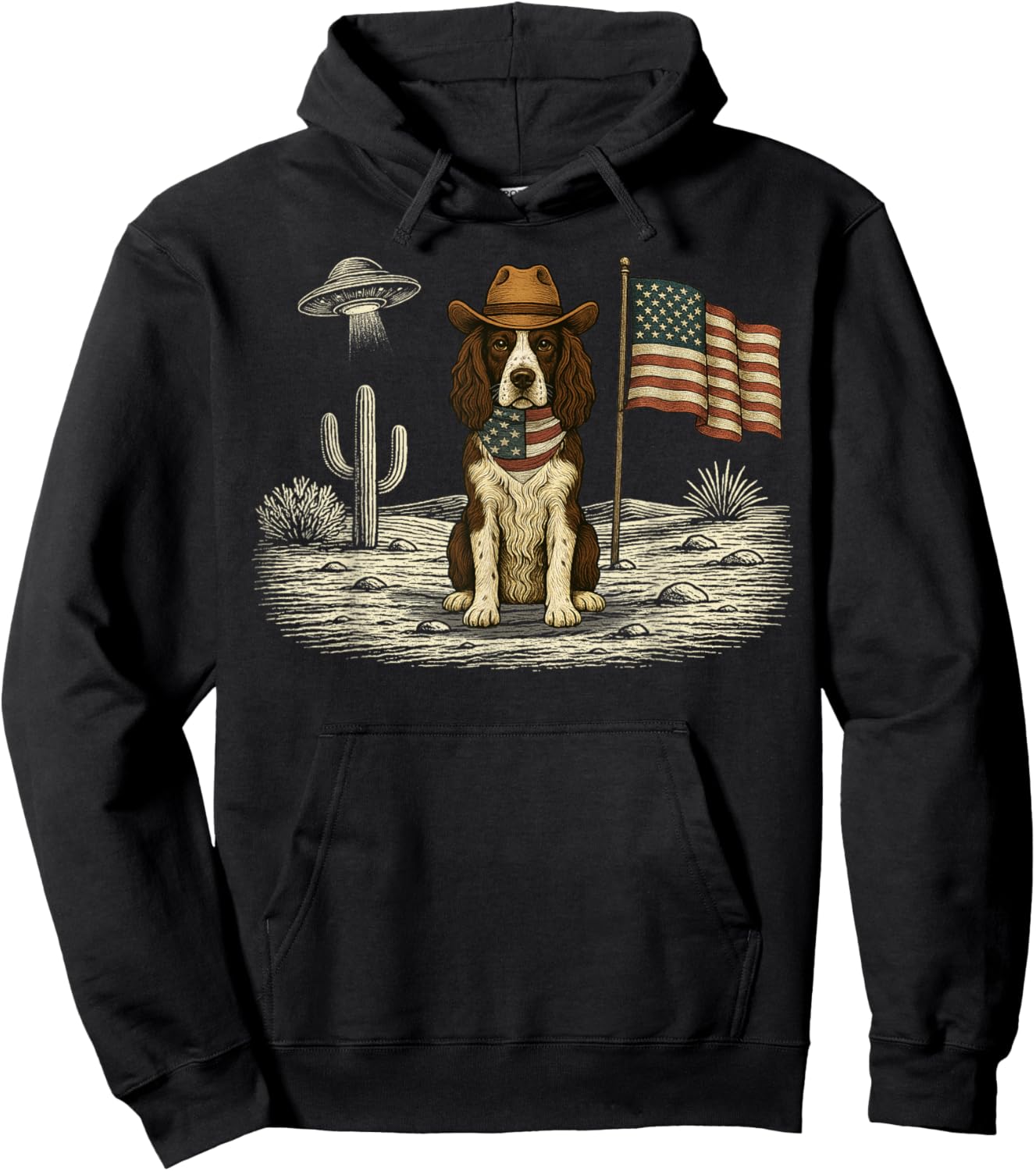 Springer Spaniel 4th of July US American Flag Dog Patriotic Men Women Kids Hoodie - Hoodie | Black