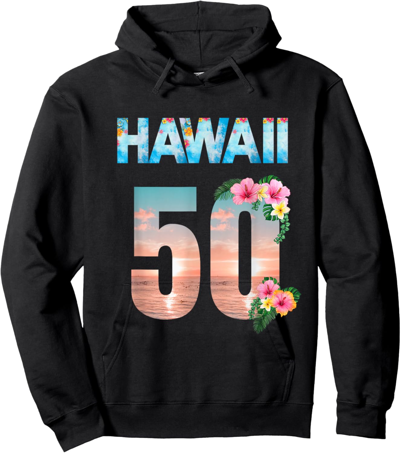 Hawaii 50th Birthday Hawaiian Aloha Beach Hibiscus Hoodie - Hoodie | Black