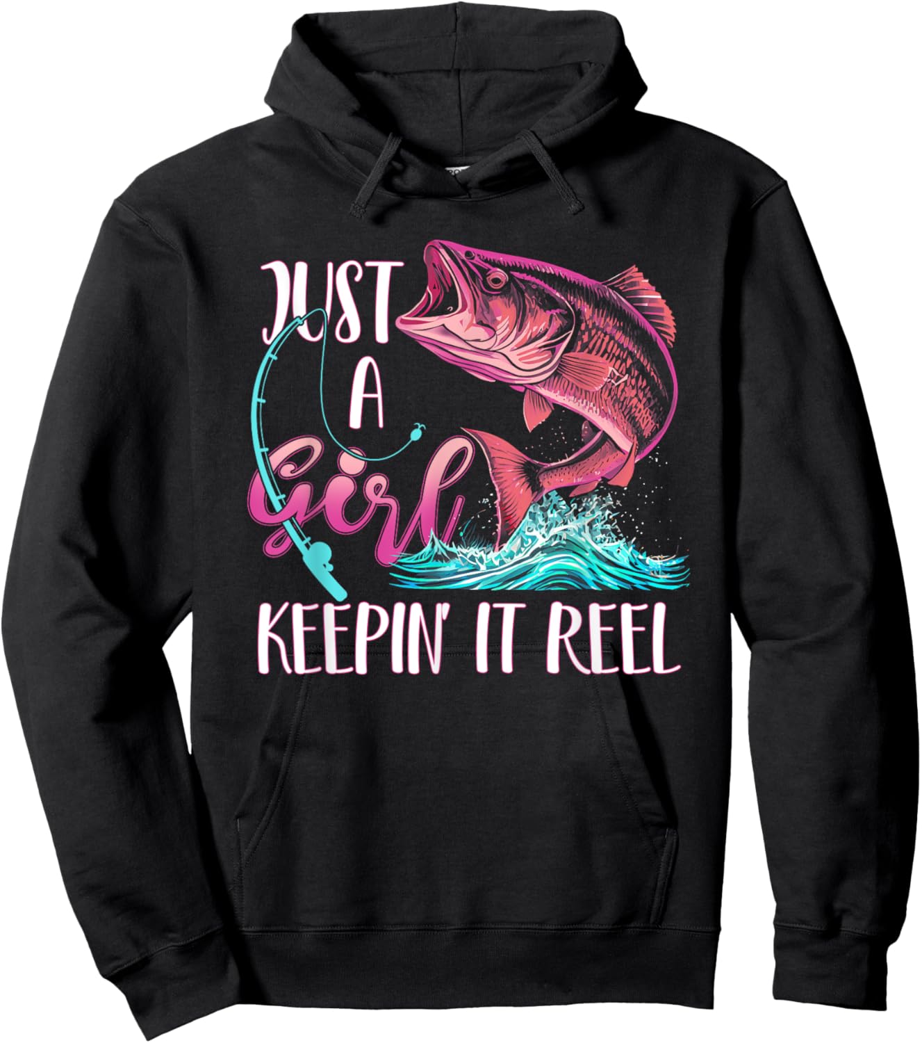 Cute Fishing Funny Keeping It Reel Purple Pink Hoodie - Hoodie | Black