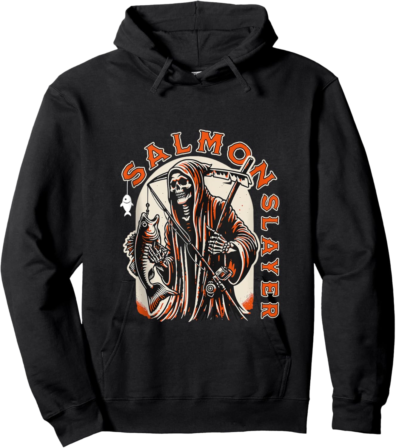Salmon Slayer Funny skeleton Fishing Salmon Fish Hoodie - Hoodie | Black