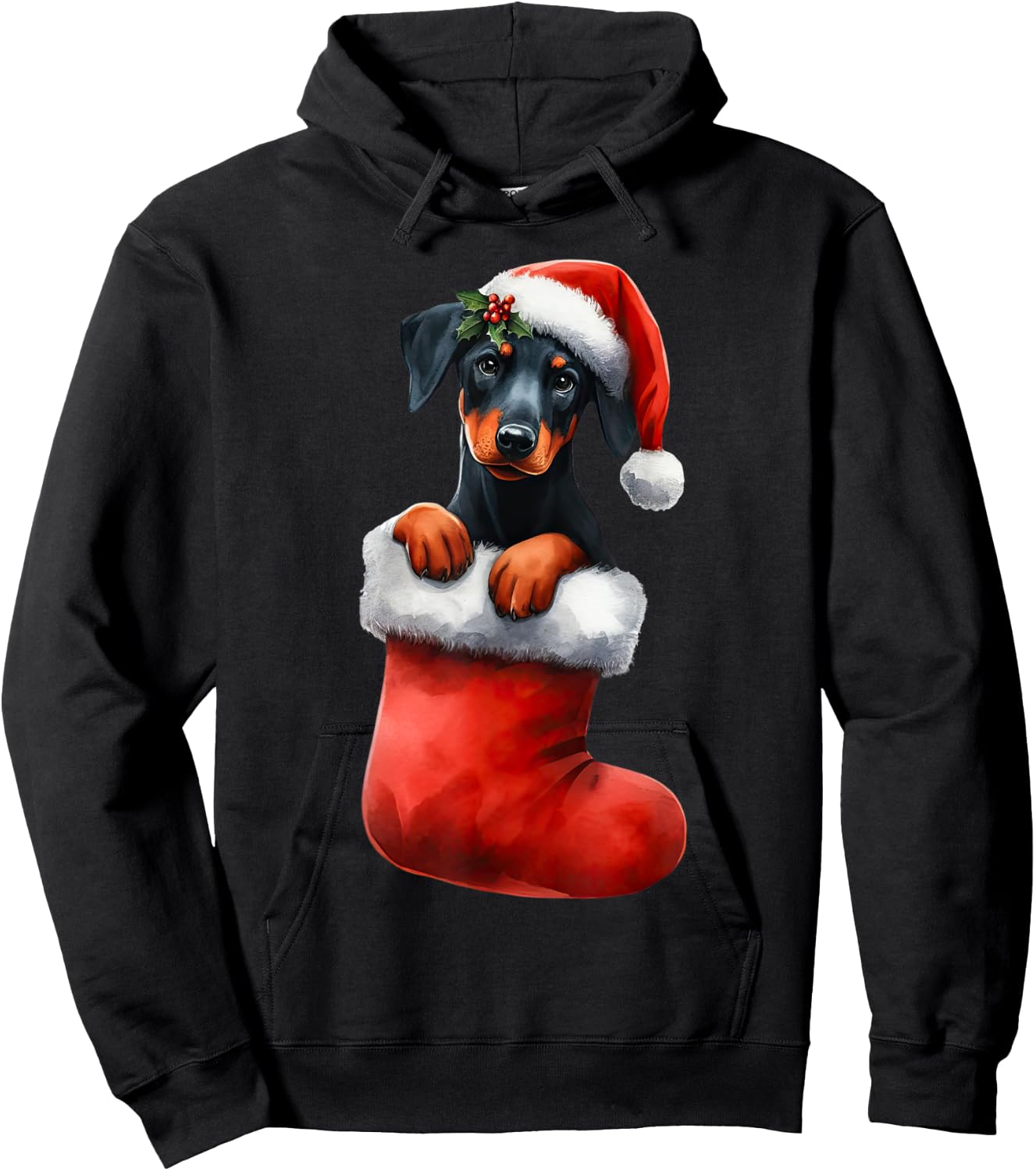Doberman Pinscher In Sock Christmas Santa Hat Xmas Dog Lover Hoodie - Hoodie | Black