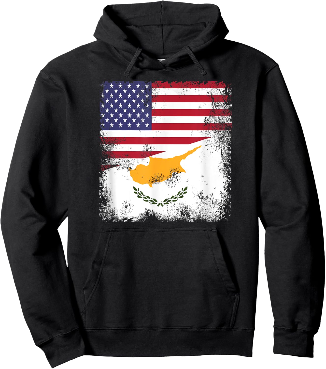 Half Cypriot Flag | Vintage Cyprus USA Gift Hoodie - Hoodie | Black