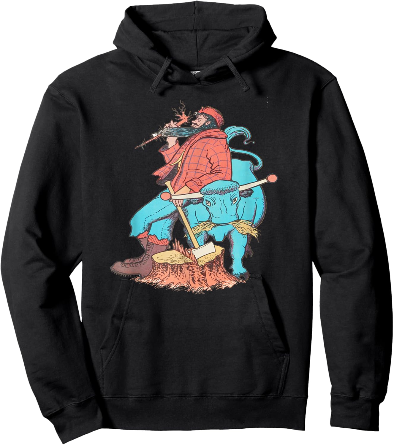 American Lumberjack Folk Hero Paul Bunyan & Babe The Blue Ox , Small, Black Hoodie - Hoodie | Black