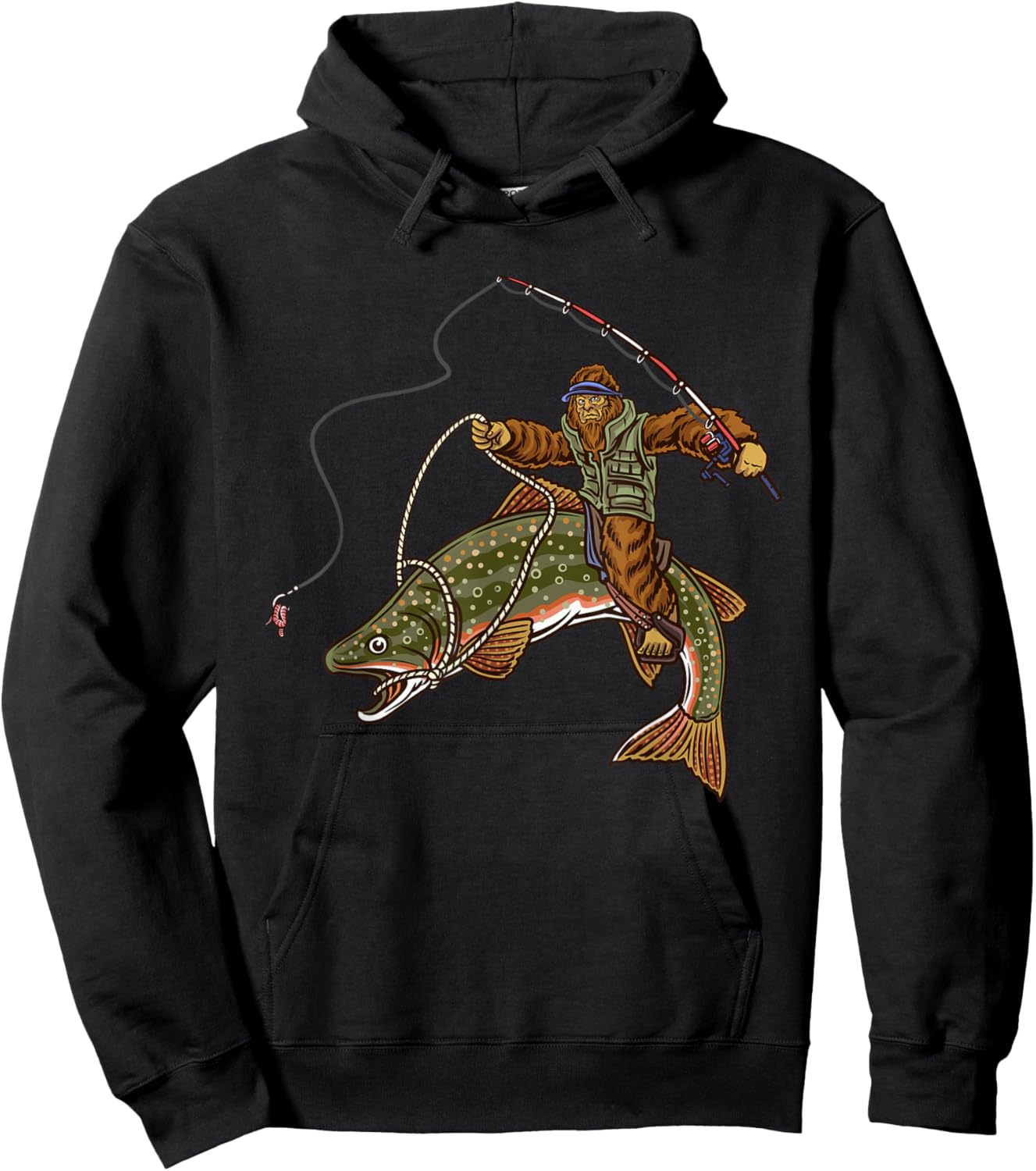 Brook Trout River Fishing Bigfoot Hunting Fishermen Hoodie - Hoodie | Black