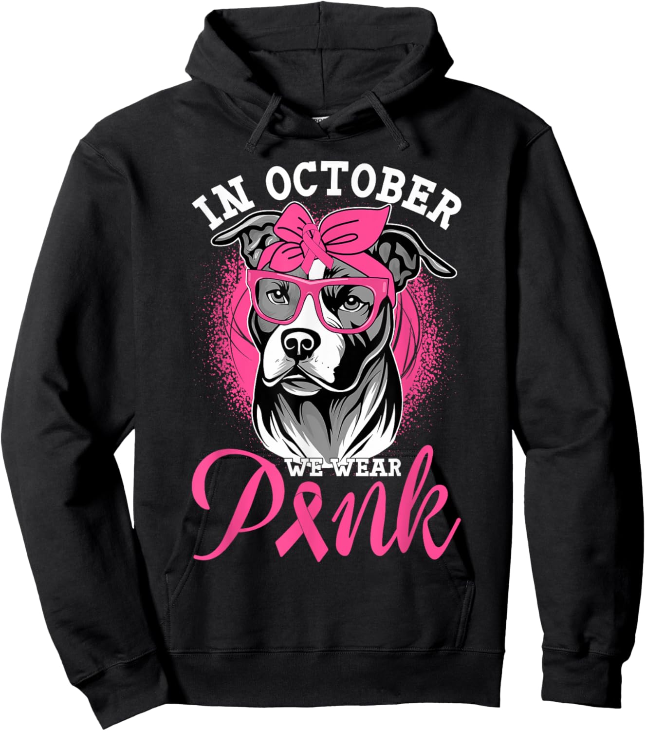 In October We Wear Pink Breast Cancer Awareness Pitbull Dog Hoodie - Hoodie | Black