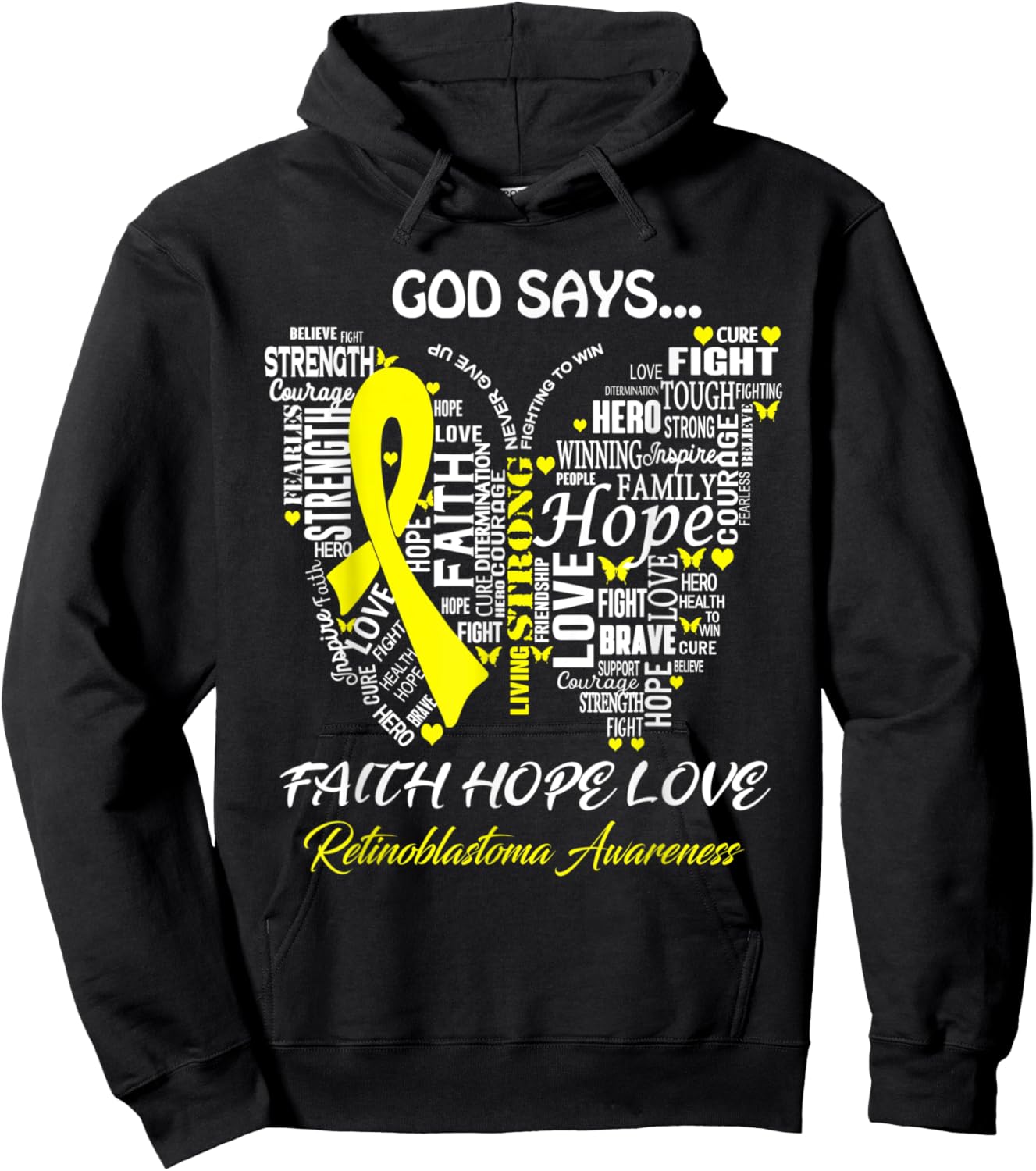Butterfly Faith Hope Love Retinoblastoma Awareness Gifts Hoodie - Hoodie | Black