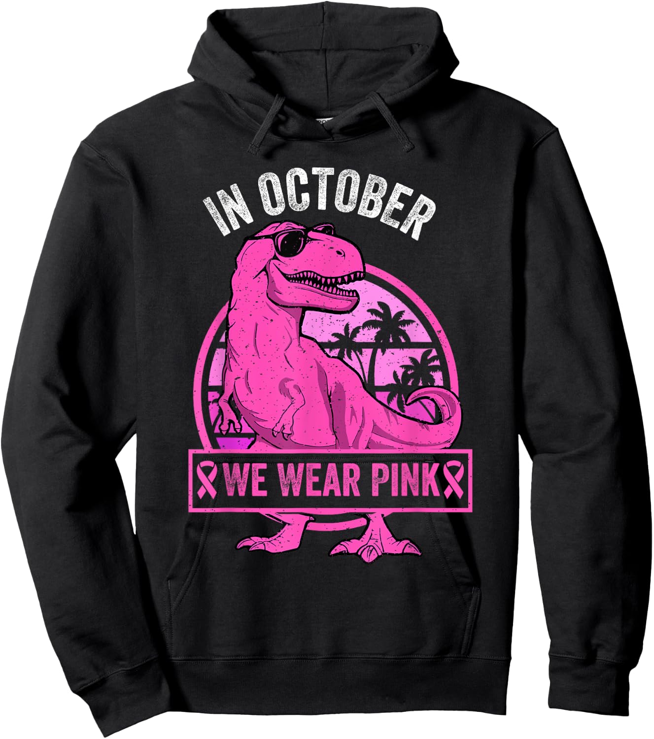 In October We Wear Pink Breast Cancer Trex Dino Toddler Boys Hoodie - Hoodie | Black
