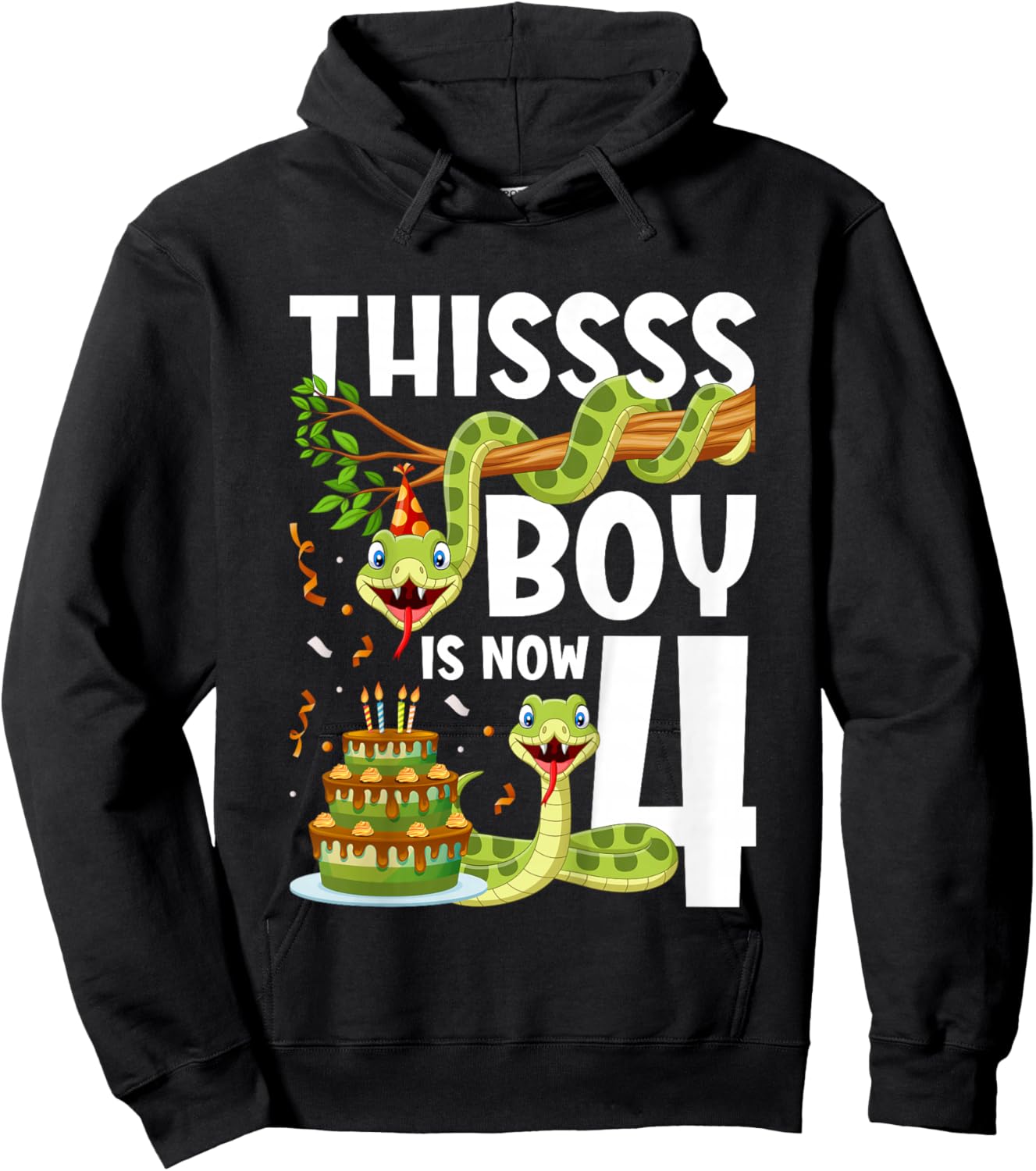 Kids 4th Reptile Birthday 4 Year Old Boy Snake Birthday Party Hoodie - Hoodie | Black