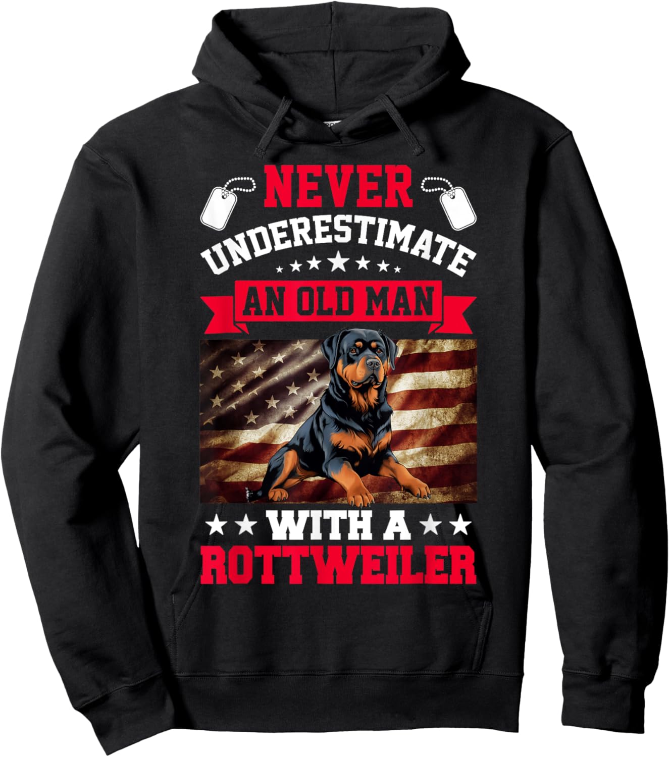 Never Underestimate An Old Man With A Rottweiler Hoodie - Hoodie | Black