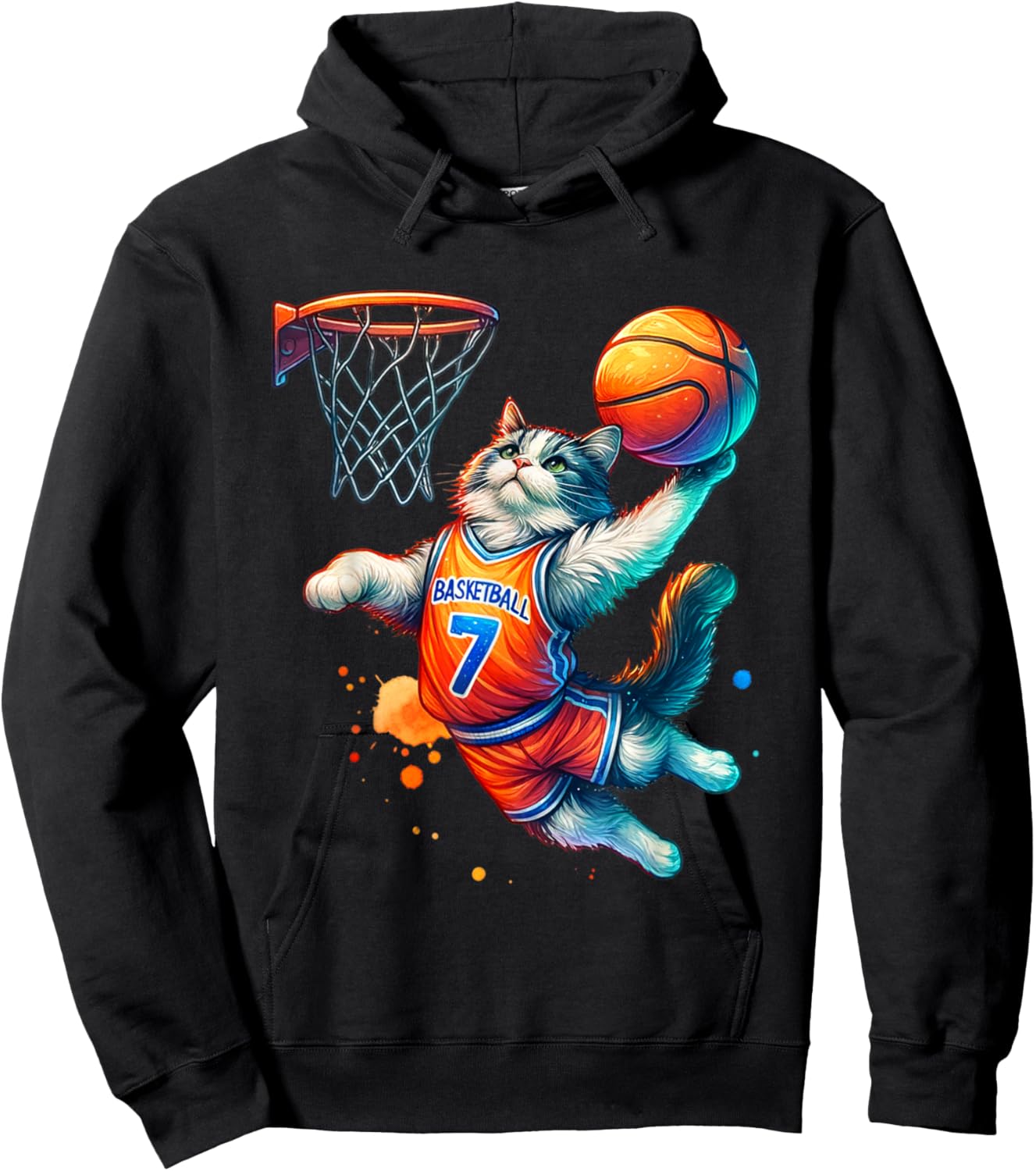 Cat Basketball Youth Player Hoop Slam Design Cat lovers Hoodie - Hoodie | Black