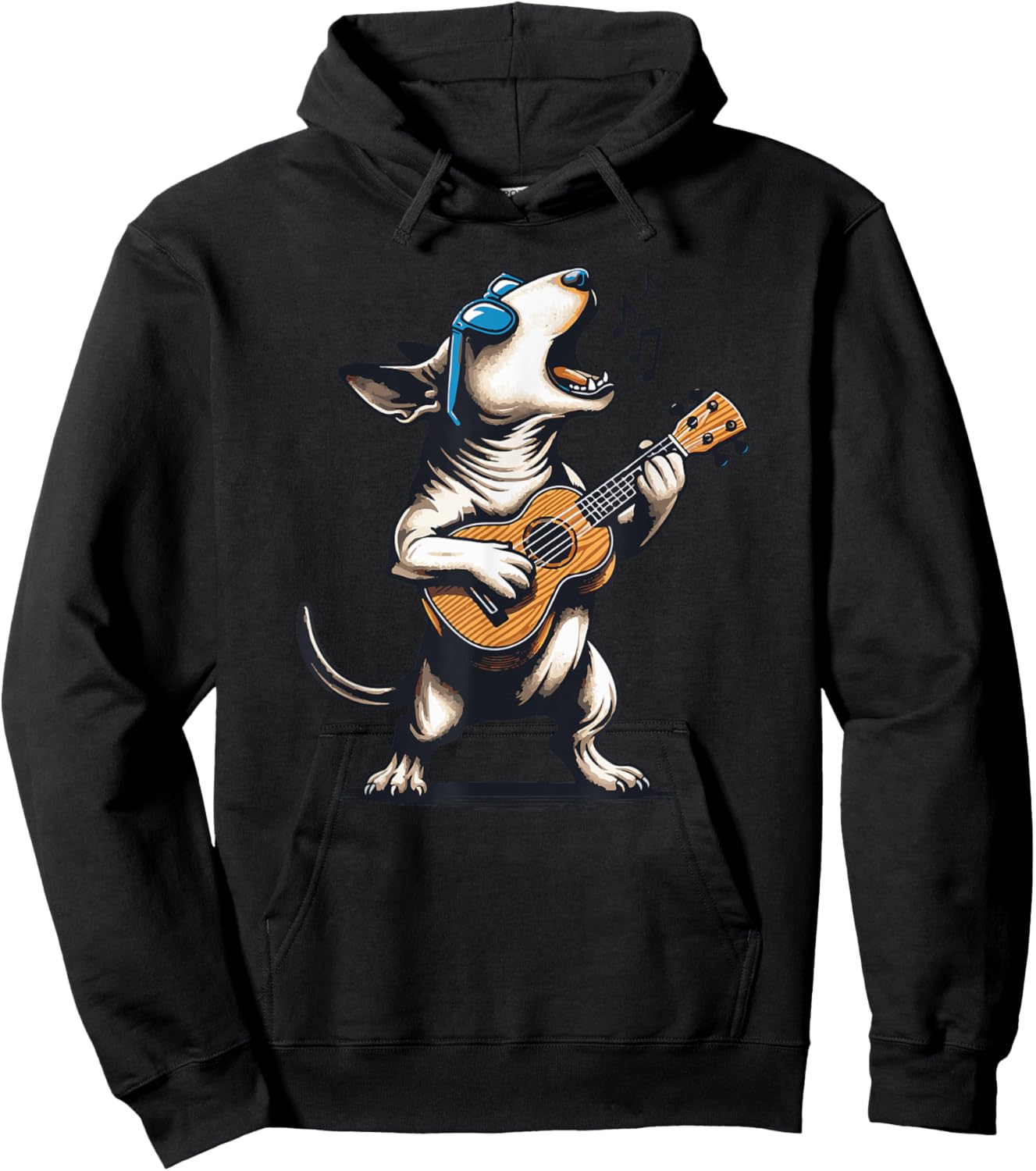Dog Playing Guitar Singing Bull Terrier Funny Men Women Kids Hoodie - Hoodie | Black