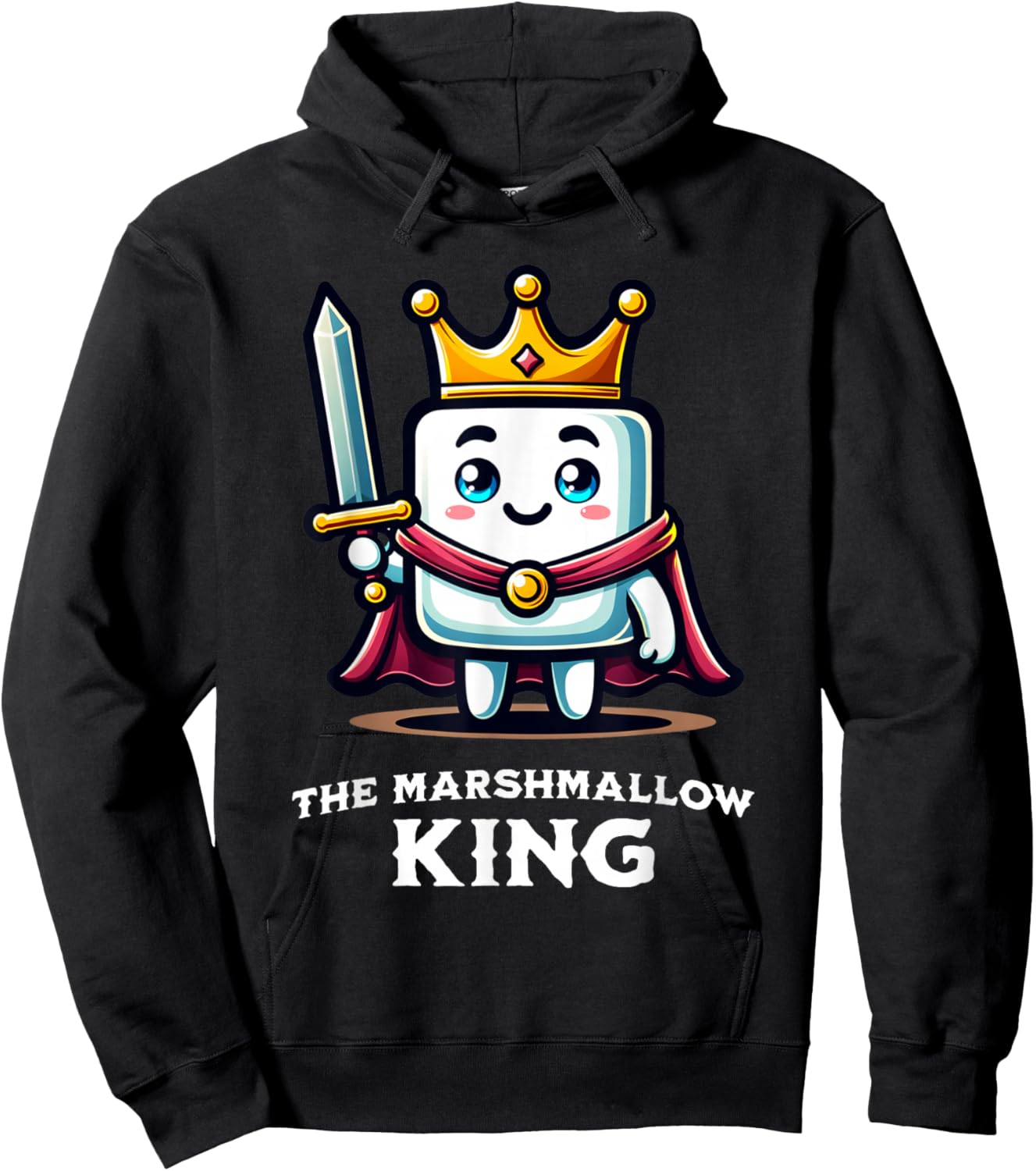 Marshmallow King Funny Marshmallow Lover Illustration Hoodie - Hoodie | Black
