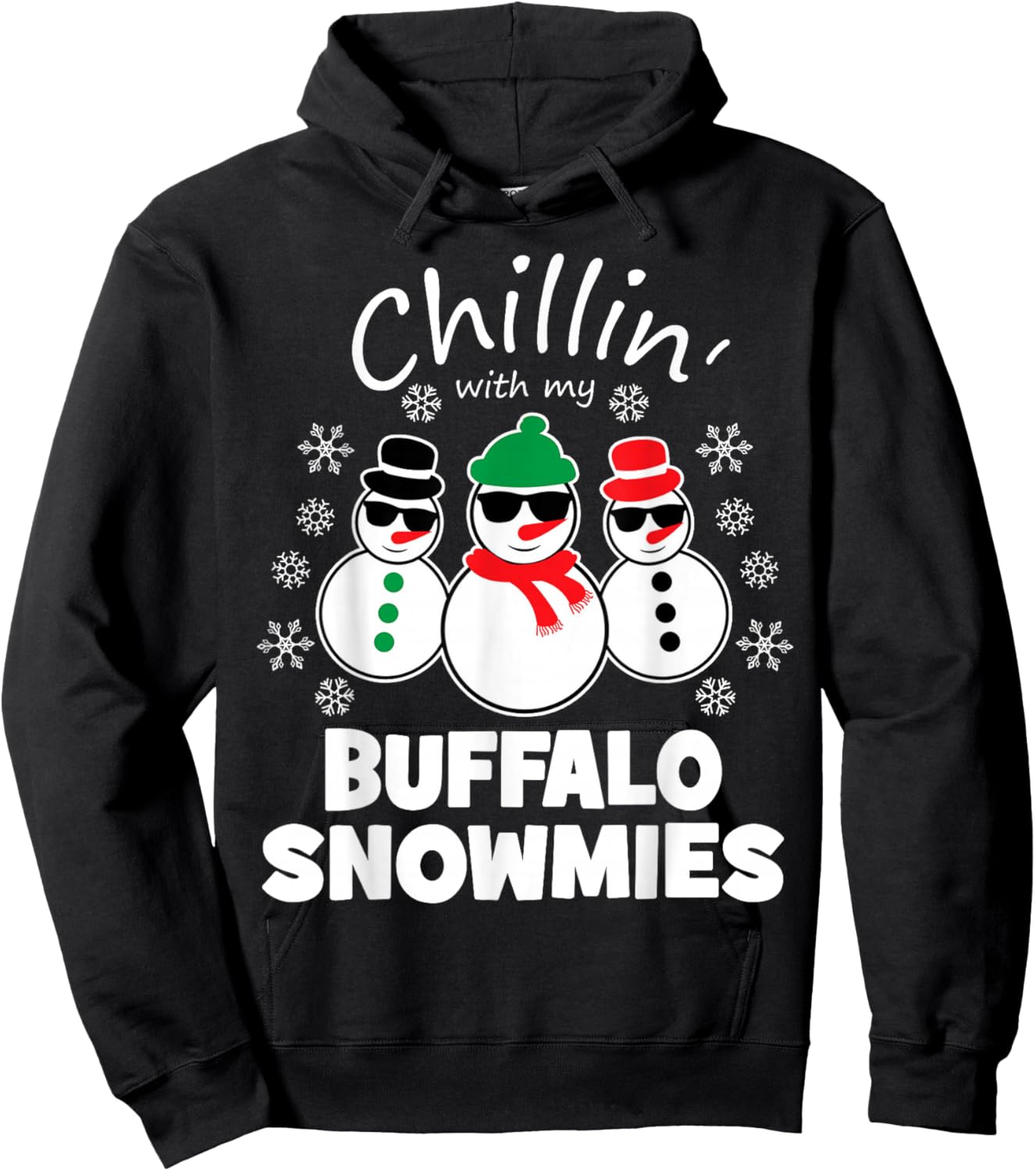 Chillin With My Buffalo Snowmies Funny Christmas Hoodie - Hoodie | Black