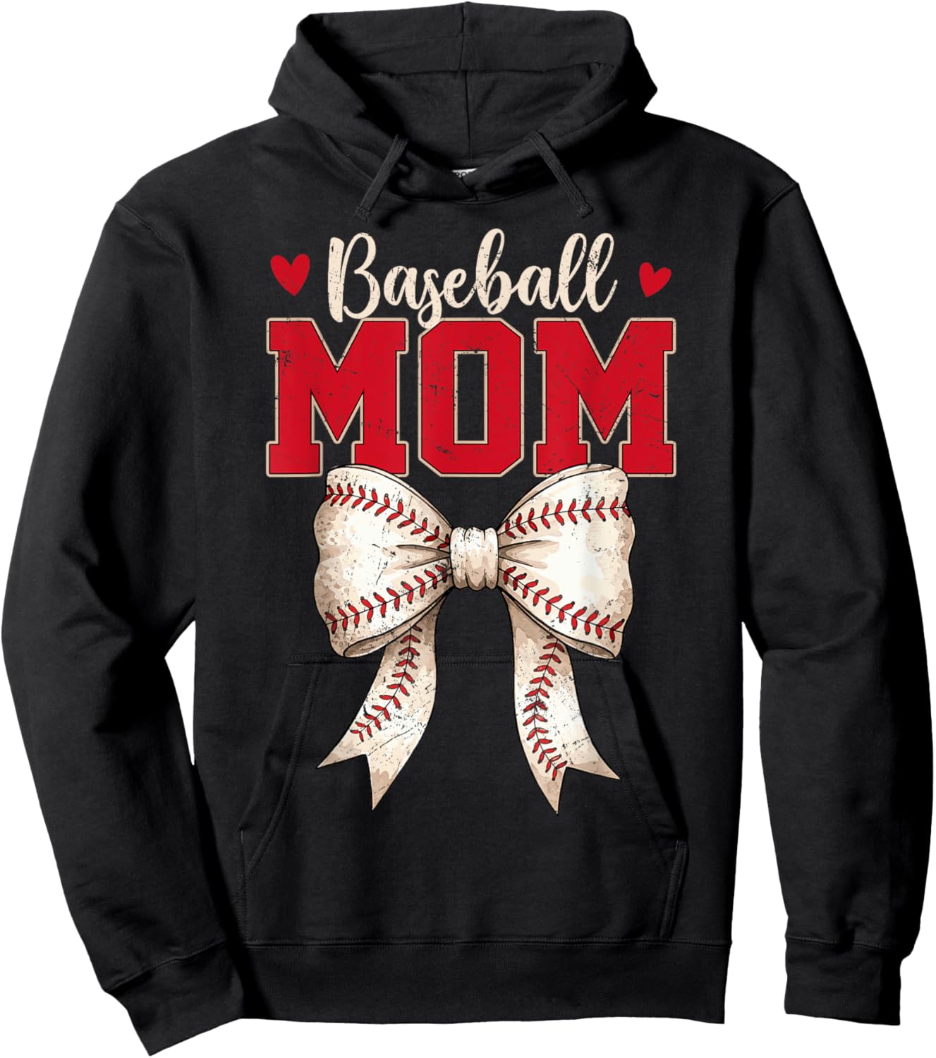 Baseball Mom Coquette Bow Game Day Mothers Day Hoodie - Hoodie | Black