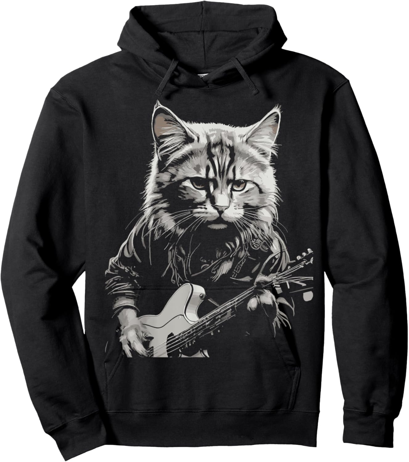 Cute Kitten Music Lover Kitty Funny Rock Cat Playing Guitar Hoodie - Hoodie | Black
