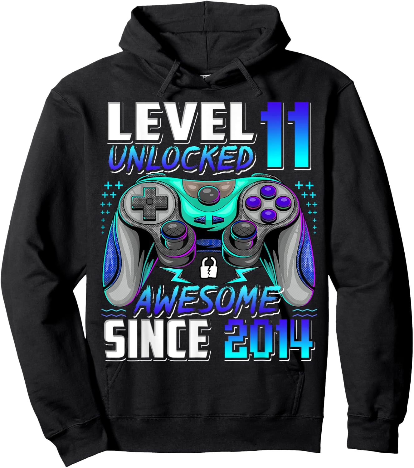 Level 11 Unlocked Awesome Since 2014 11th Birthday Gaming Hoodie - Hoodie | Black