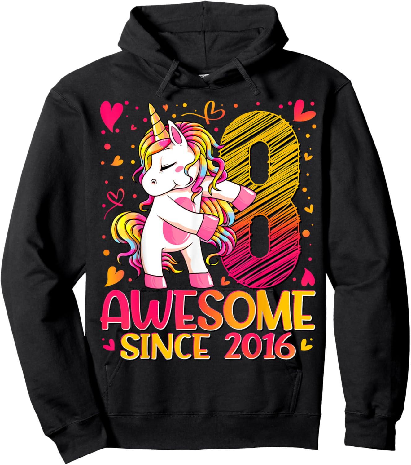 8 Years Old Flossing Unicorn Gifts 8th Birthday Girl Party Hoodie - Hoodie | Black