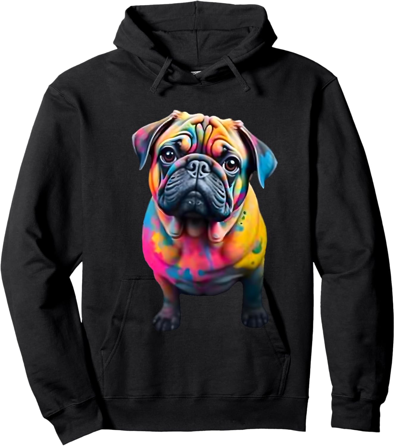 Colorful Pug Graffiti Watercolor Dog Pug Design Graphic Men Women Kids Hoodie - Hoodie | Black