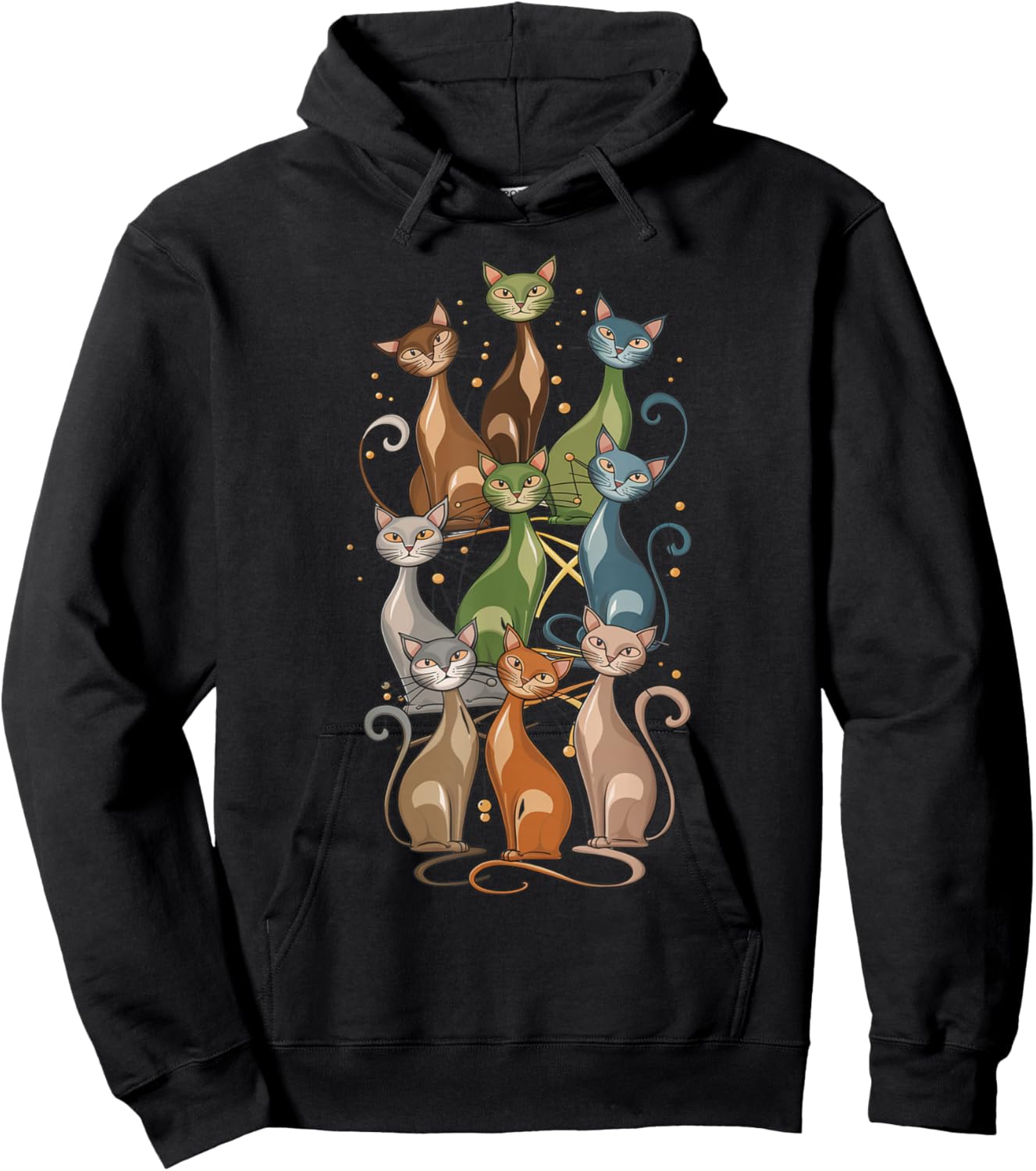 Cat Vintage Retro Mid-Century Long Neck Cats 50s 60s Style Hoodie - Hoodie | Black