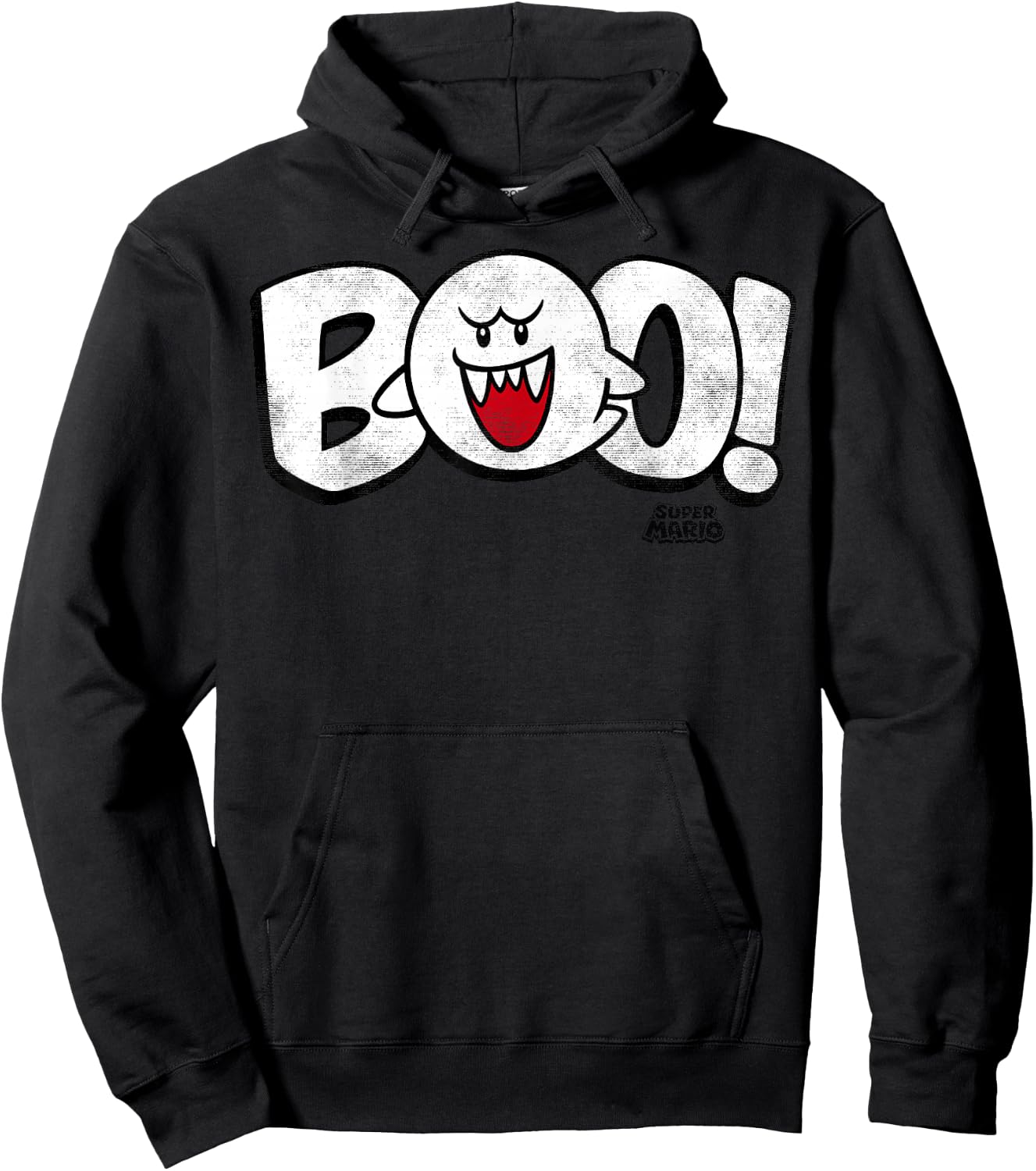 Super Mario Boo Large Text Logo Poster Hoodie - Hoodie | Black