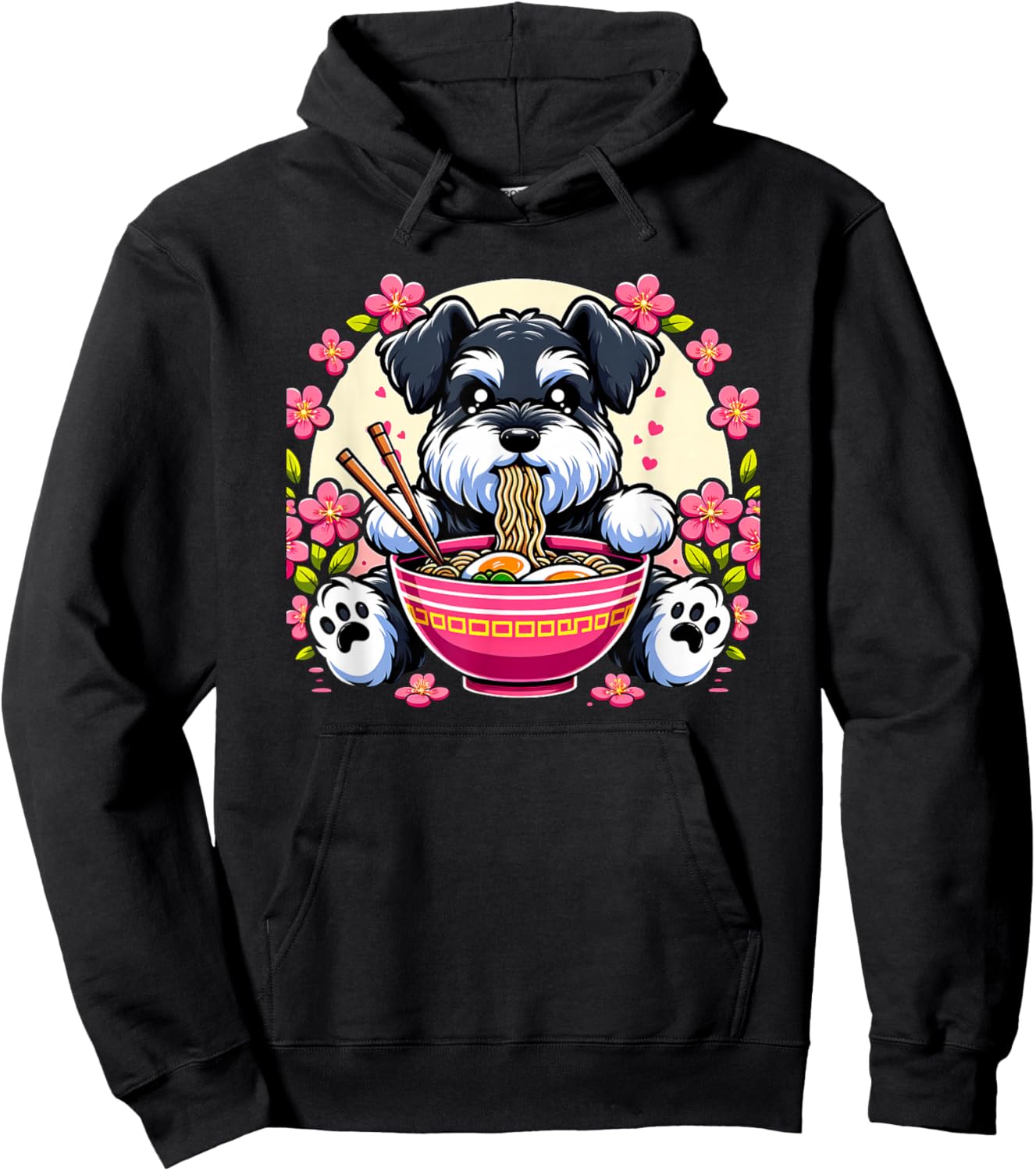 Kawaii Giant Schnauzer Dog Eating Ramen Hoodie - Hoodie | Black