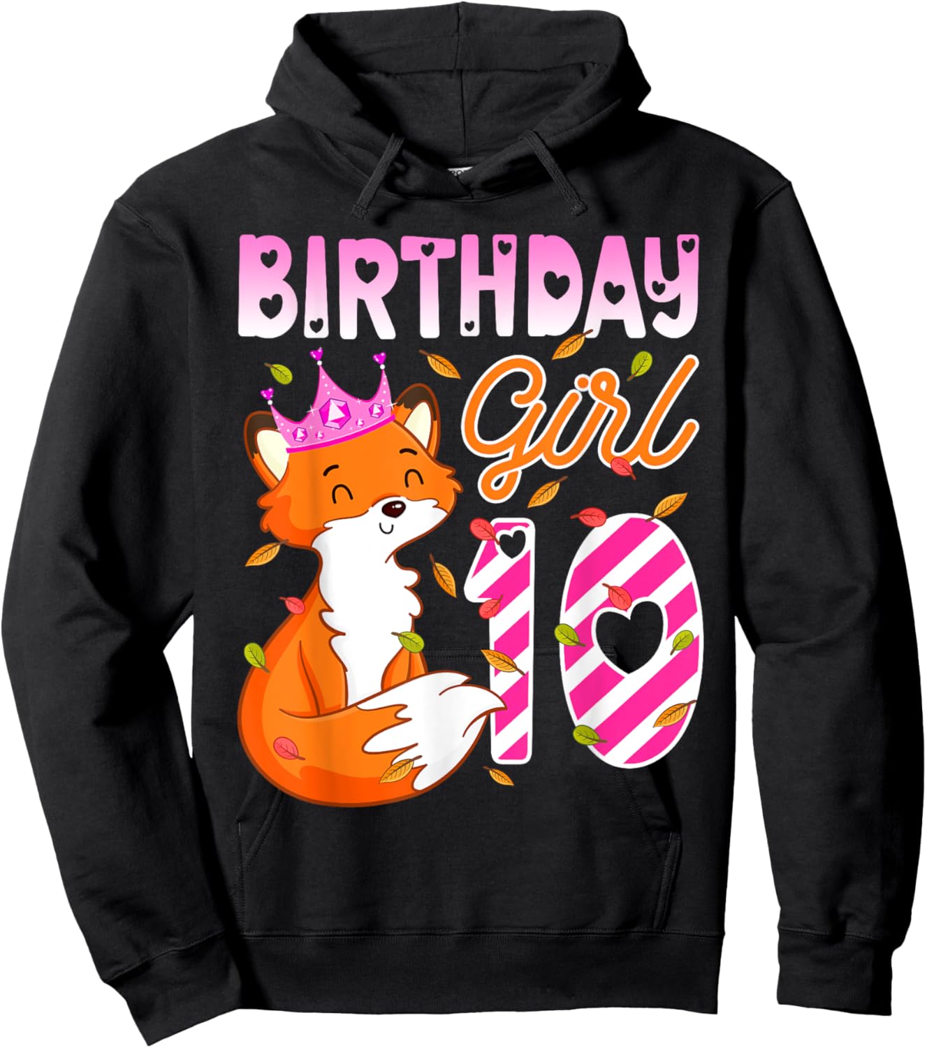 Fox Animal Lovers 10th Birthday Girl Fox B-day 10 year old Hoodie - Hoodie | Black