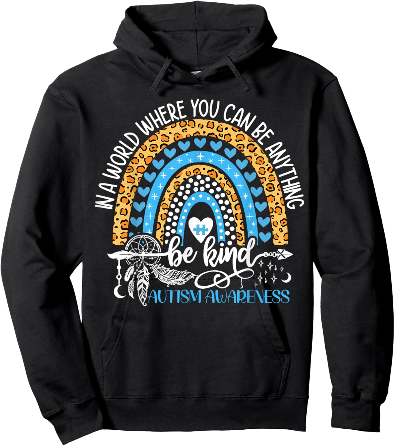 Be Kind Autism Awareness Leopard Rainbow Choose Kindness Hoodie - Hoodie | Black