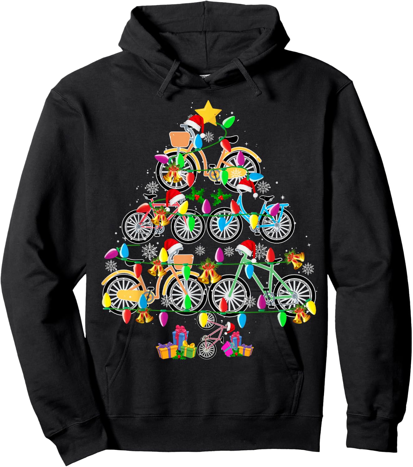 Bicycle Christmas Tree Funny Santa Bicycle Lover Biker Gifts Hoodie - Hoodie | Black