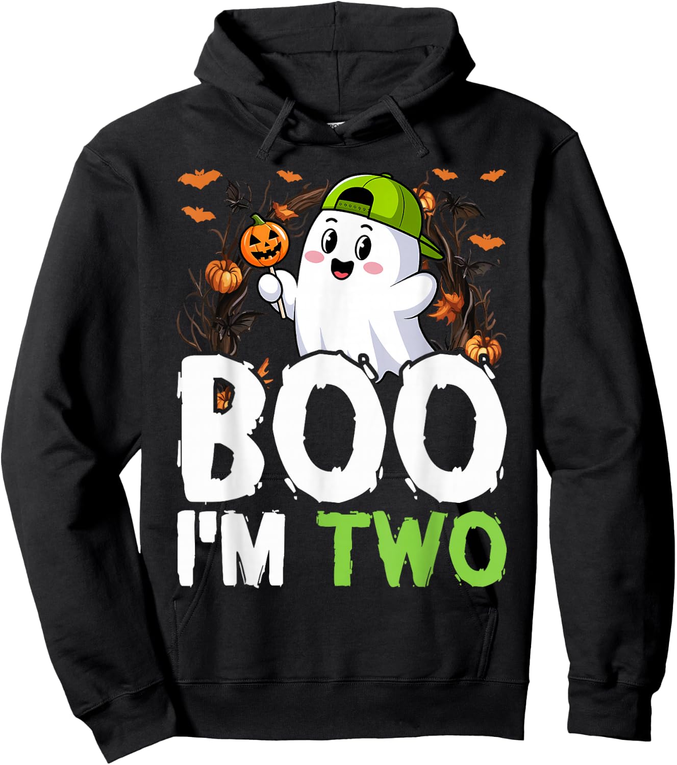 Boo I'm Two Ghost Second 2nd Birthday Cute Halloween Groovy Hoodie - Hoodie | Black