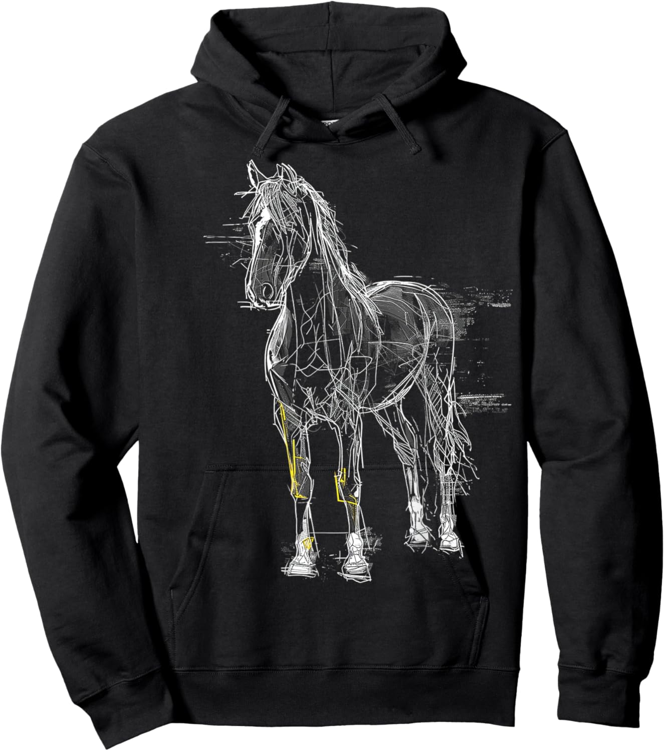 Horse Drawing Abstract Animal Art Drawing Graphic Horse Hoodie - Hoodie | Black