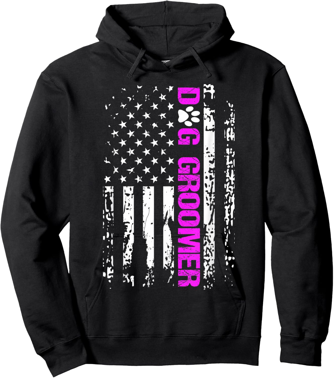 Dog Groomer Shirt American Flag Patriotic Dog Groomer Gift Hoodie - Hoodie | Black