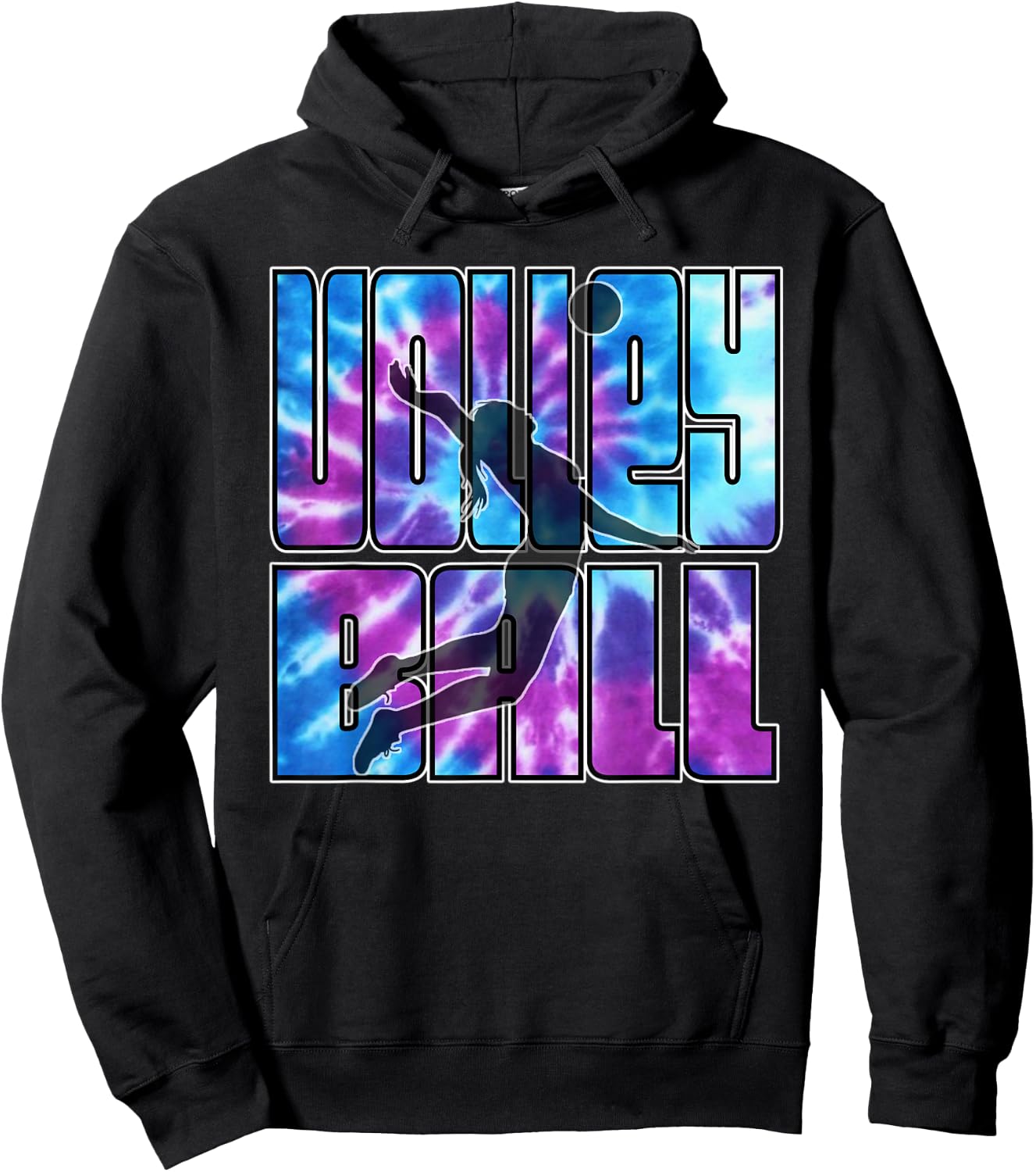 Volleyball Tie Dye Blue Purple Serving Silhouette Girl Gift Hoodie - Hoodie | Black