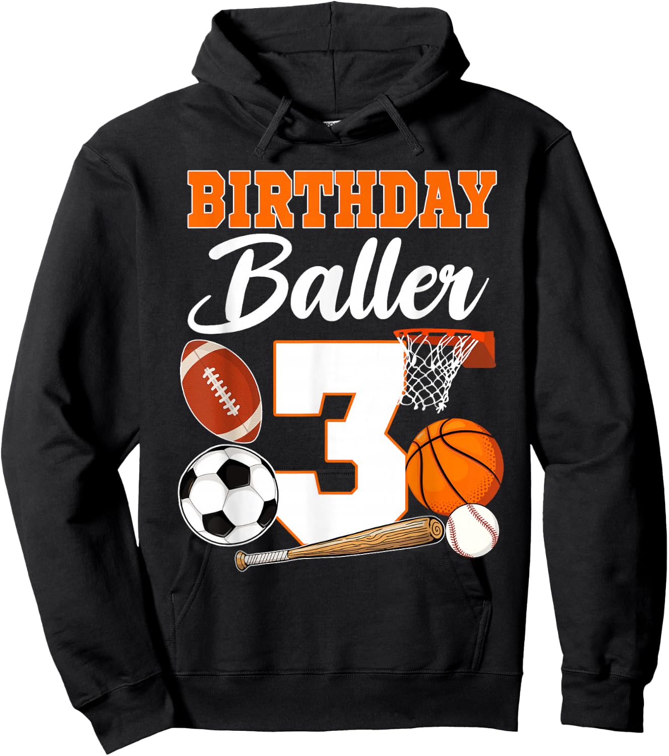 3rd Birthday Sport Balls Theme 3 Year Old Birthday Baller Hoodie - Hoodie | Black