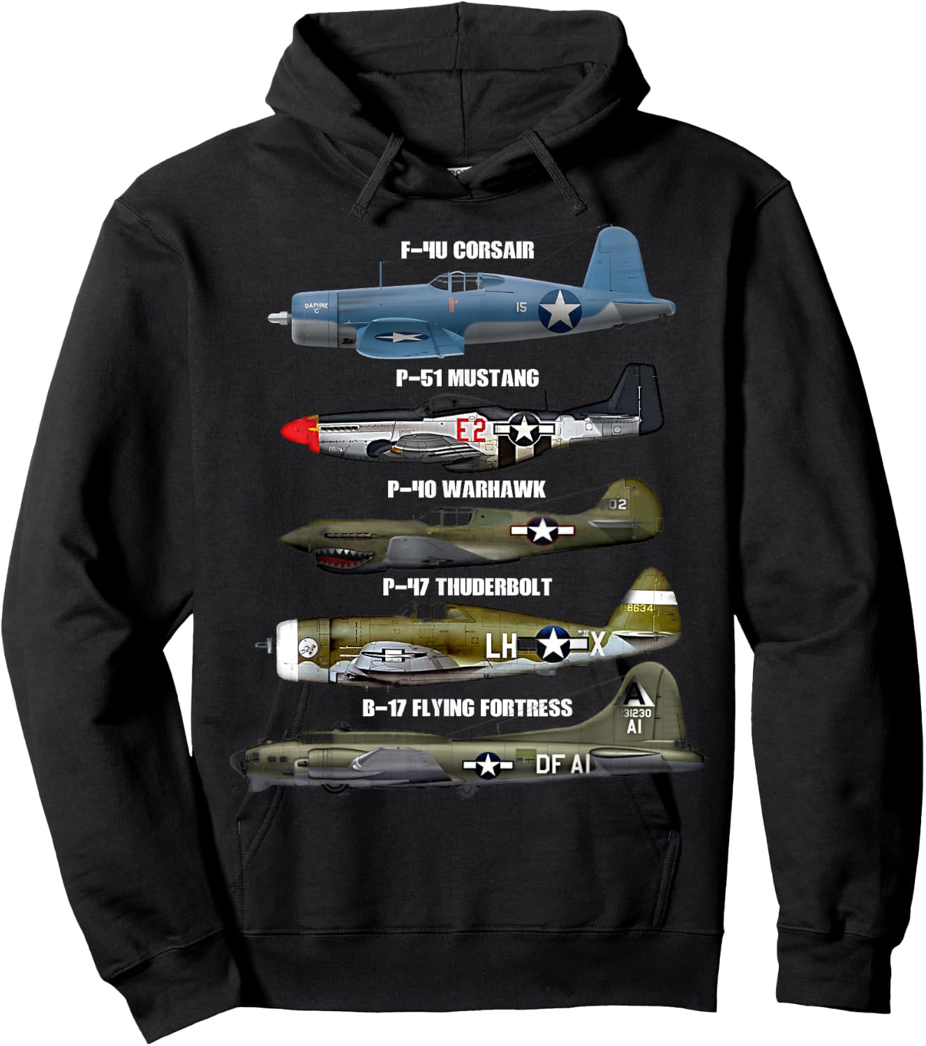 WW2 Warplane Warbirds B-17 P51 Mustang F4U Corsair Hoodie - Hoodie | Black