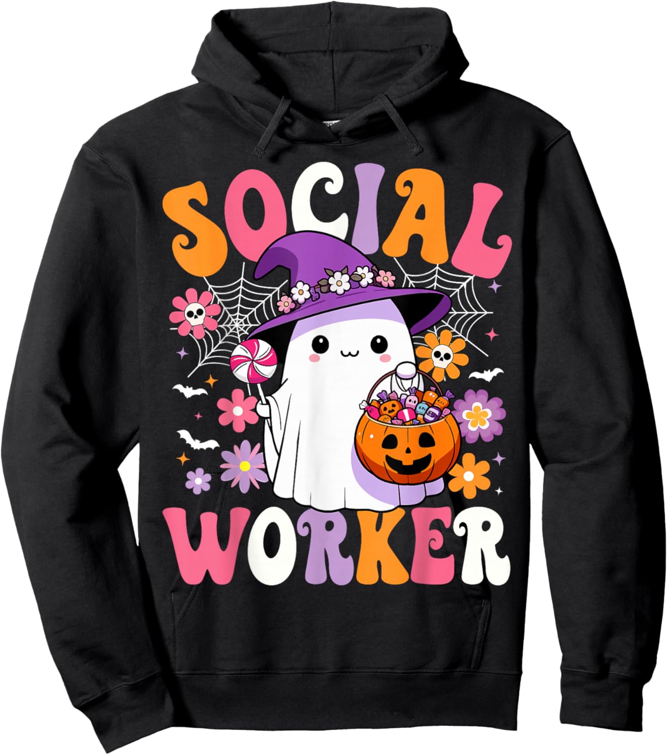 Halloween Social Worker Ghost Cute Social Worker Halloween Hoodie - Hoodie | Black