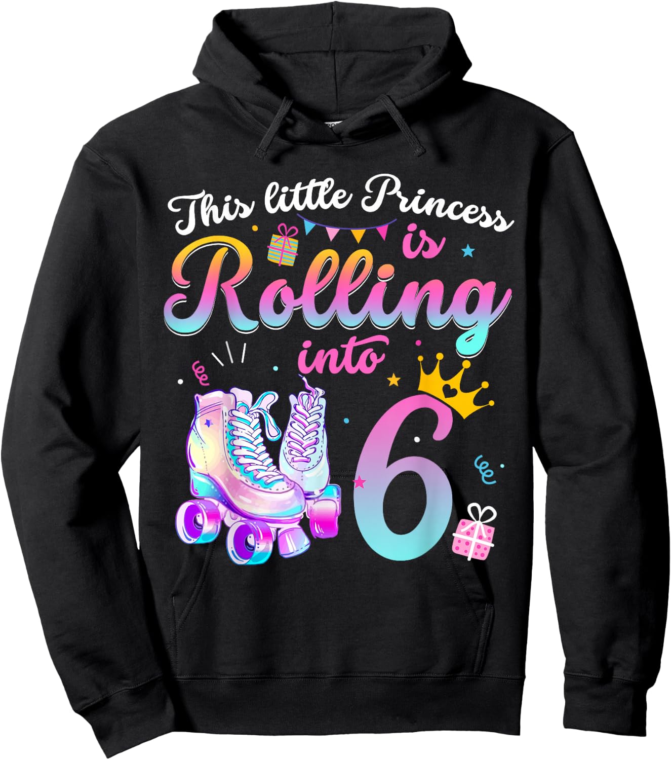 Roller Skate 6th Birthday Shirt 6 Year Old Girl Party Outfit Hoodie - Hoodie | Black