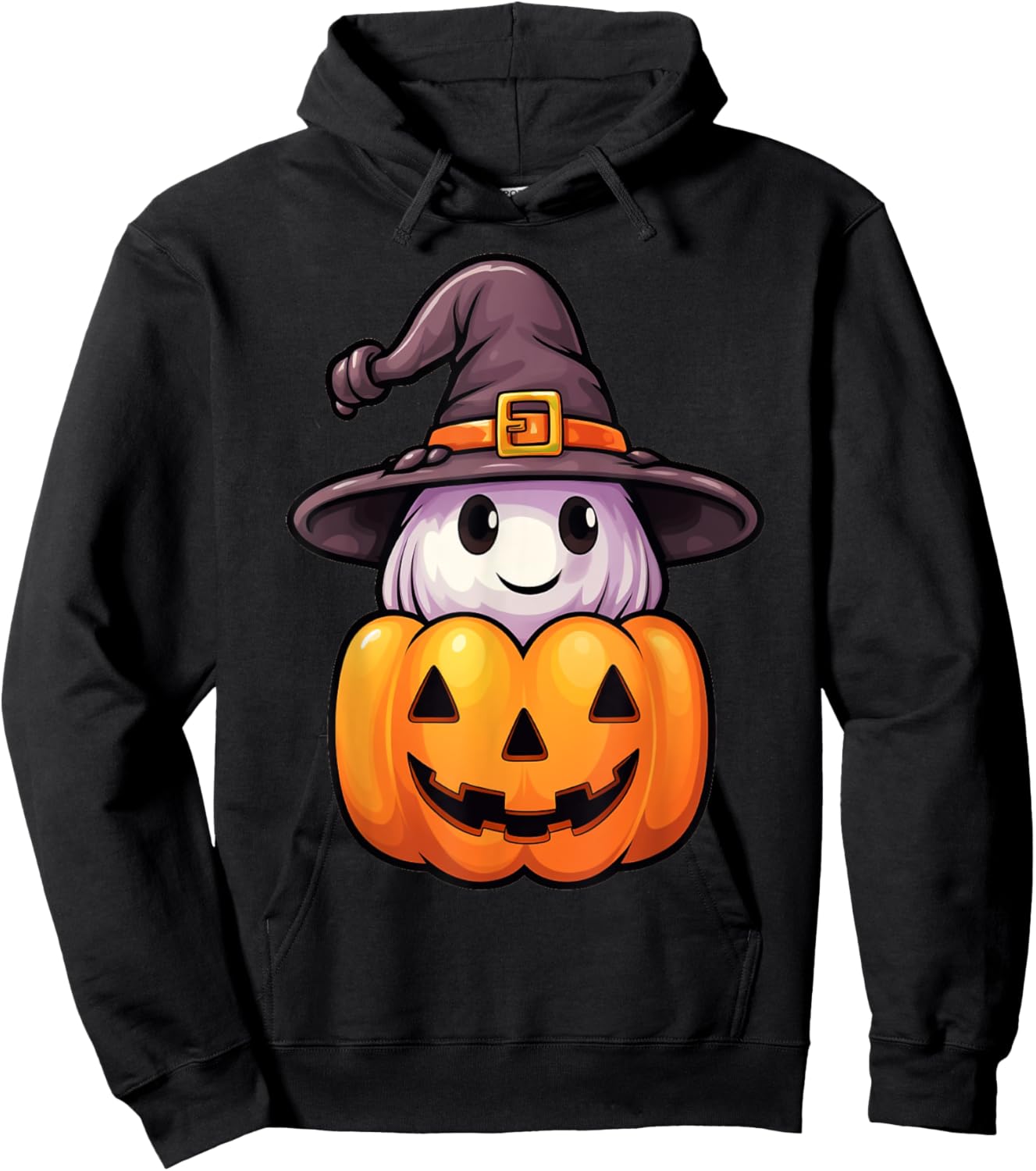 Ghost with Witch Hat on a Halloween Pumpkin Jack O Lantern Hoodie - Hoodie | Black