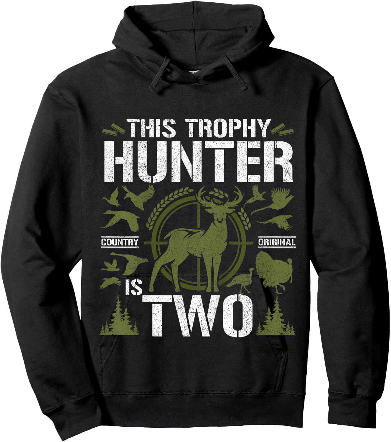 2 Year Old Hunting Birthday Party Duck Deer Hunter 2nd Gift Hoodie - Hoodie | Black