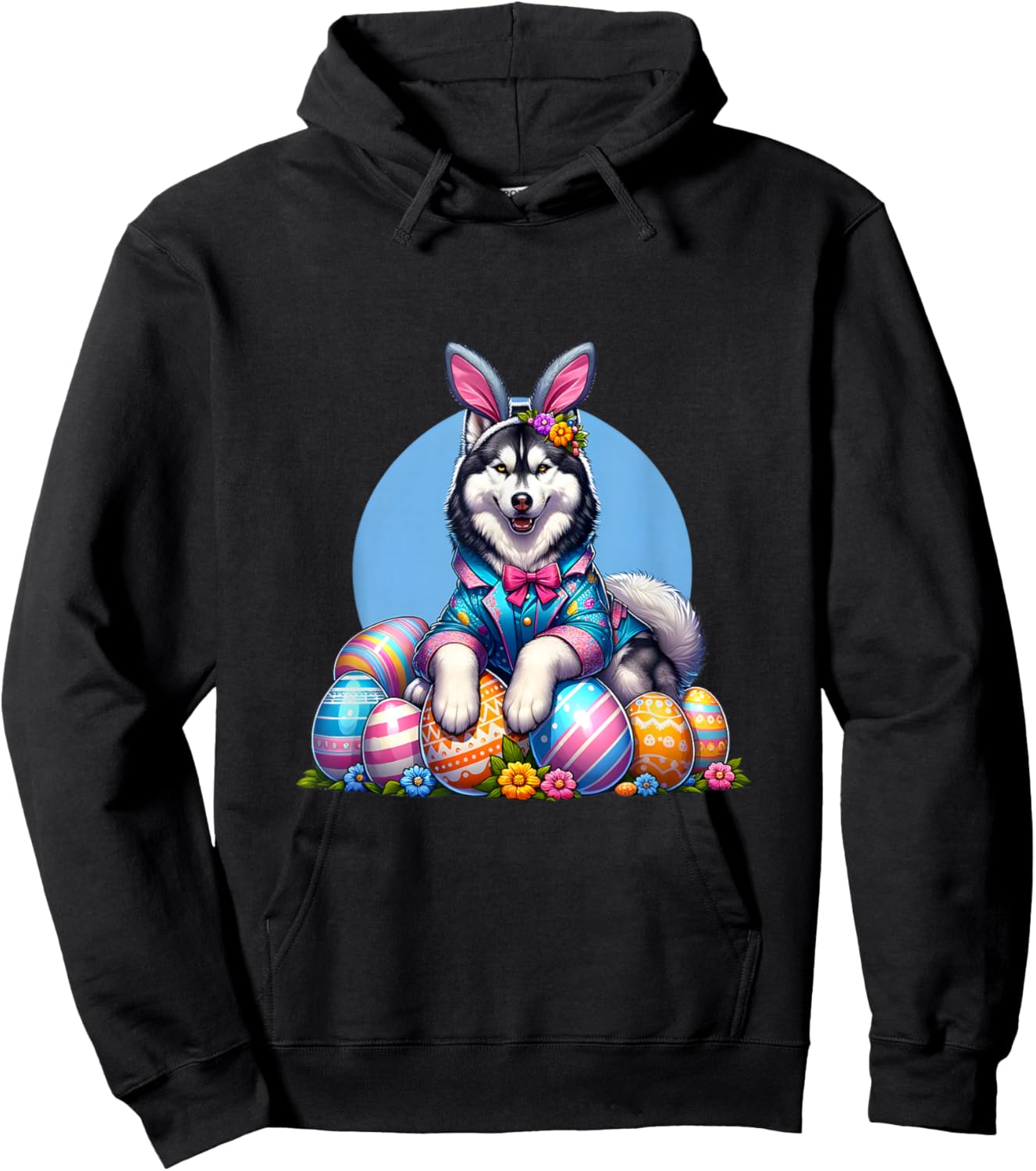 Funny Easter Day Siberian Husky Bunny Costume Hoodie - Hoodie | Black