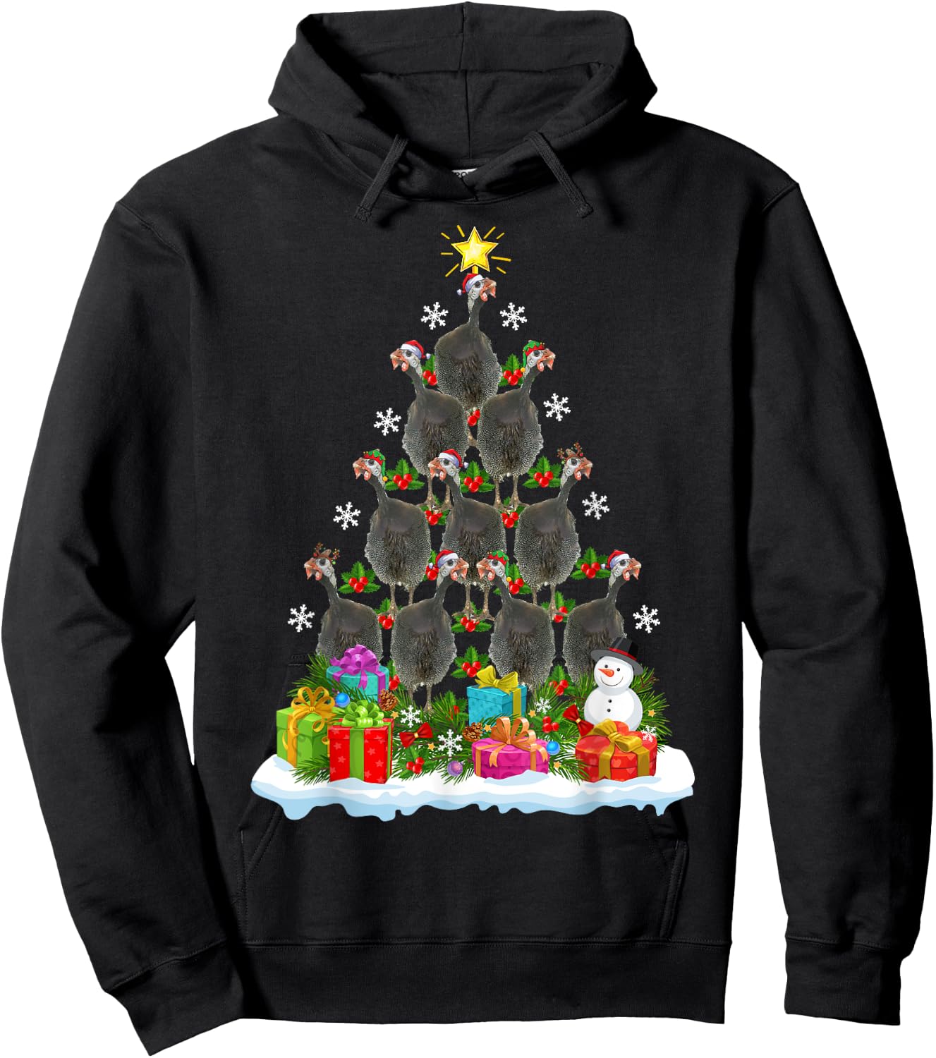 Guinea Fowl Bird Christmas Tree Gifts -Kids Xmas Holiday Funny Guinea Fowl Bird Christmas Tree Black Animal Print Modern Novelty Cotton 60% Polyester 40% Kids Small Hoodie - Hoodie | Black