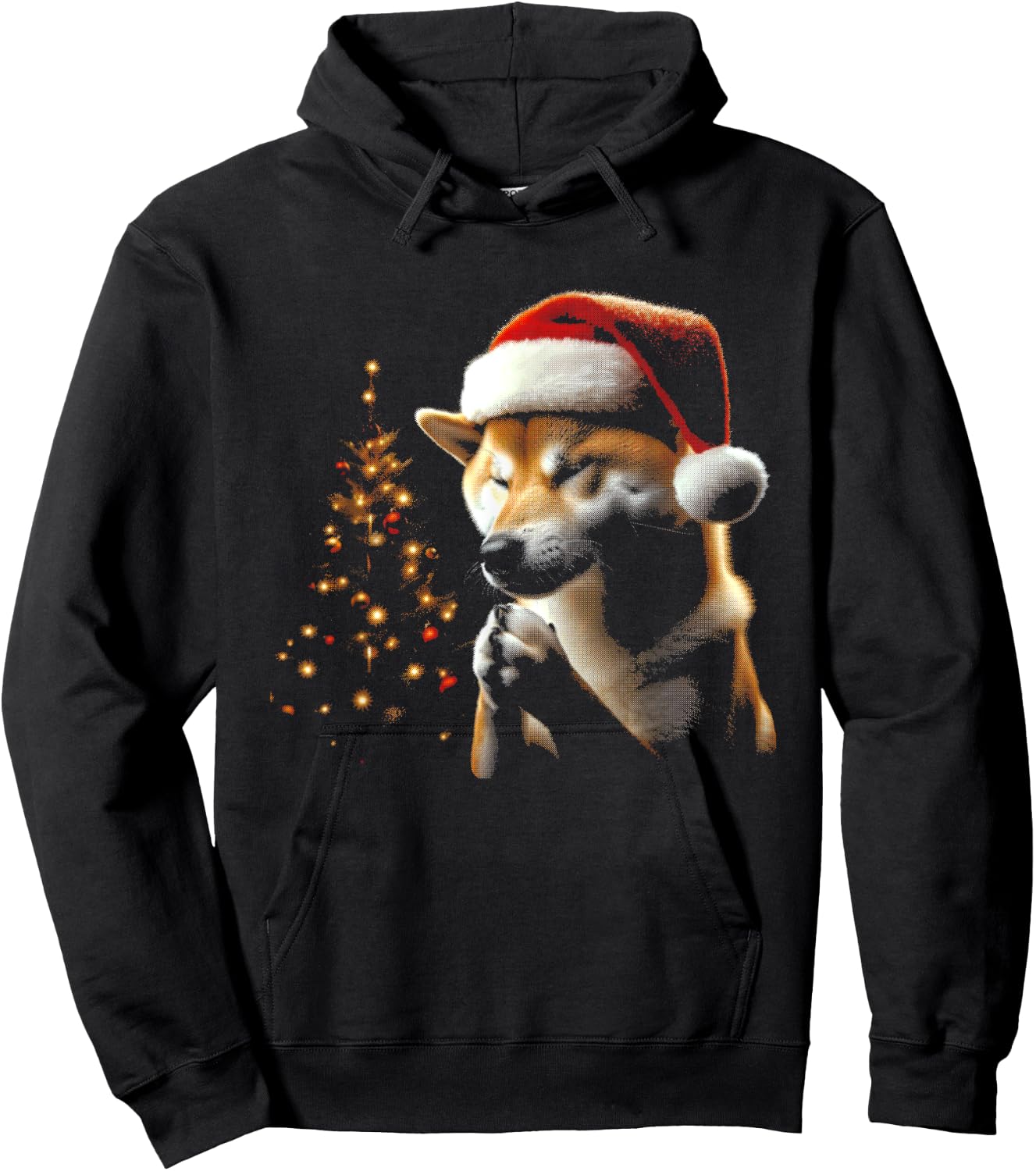 Shiba Inu Dog Santa Hat - Vintage Dog Xmas Christmas Lover Men Women Kids Hoodie - Hoodie | Black