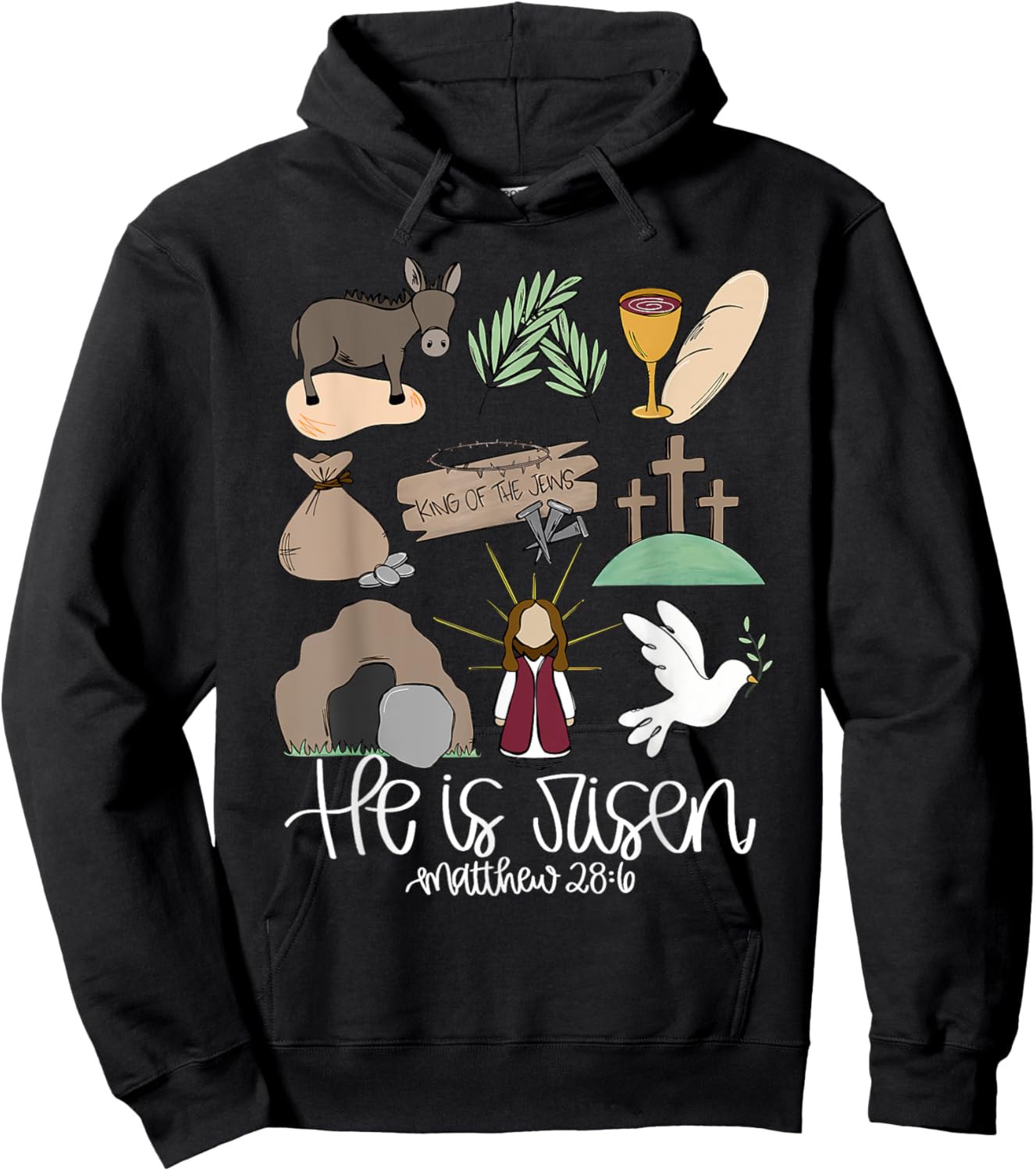 He Is Risen Christian Jesus Faith Happy Easter Men Women Hoodie - Hoodie | Black