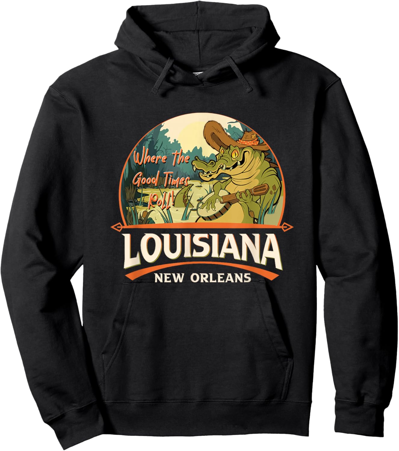 New Orleans Louisiana LA USA Swamp Alligator Playing Banjo Hoodie - Hoodie | Black