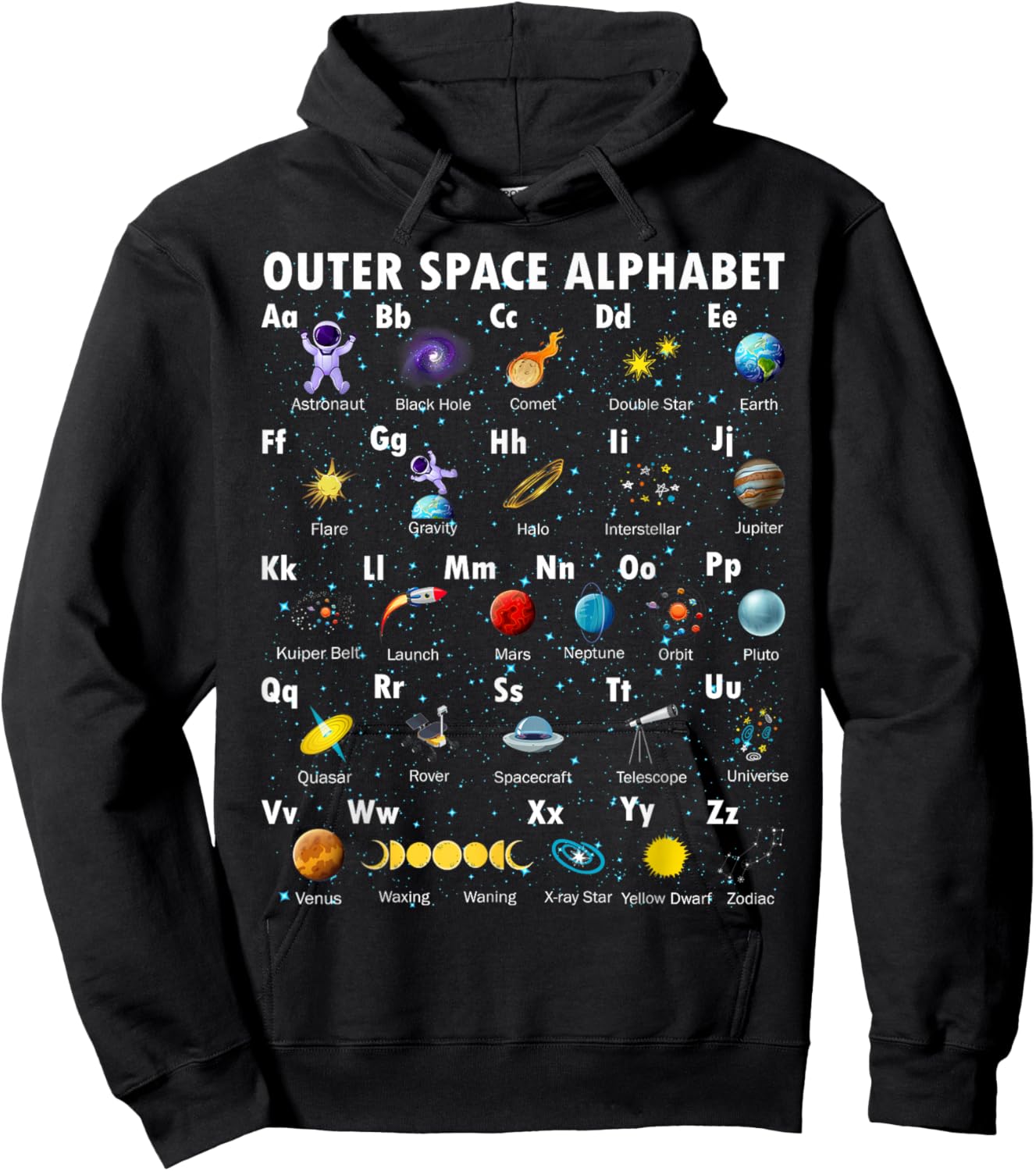 Outer Space Alphabet Kindergarten Teachers 1st Day of School Hoodie - Hoodie | Black