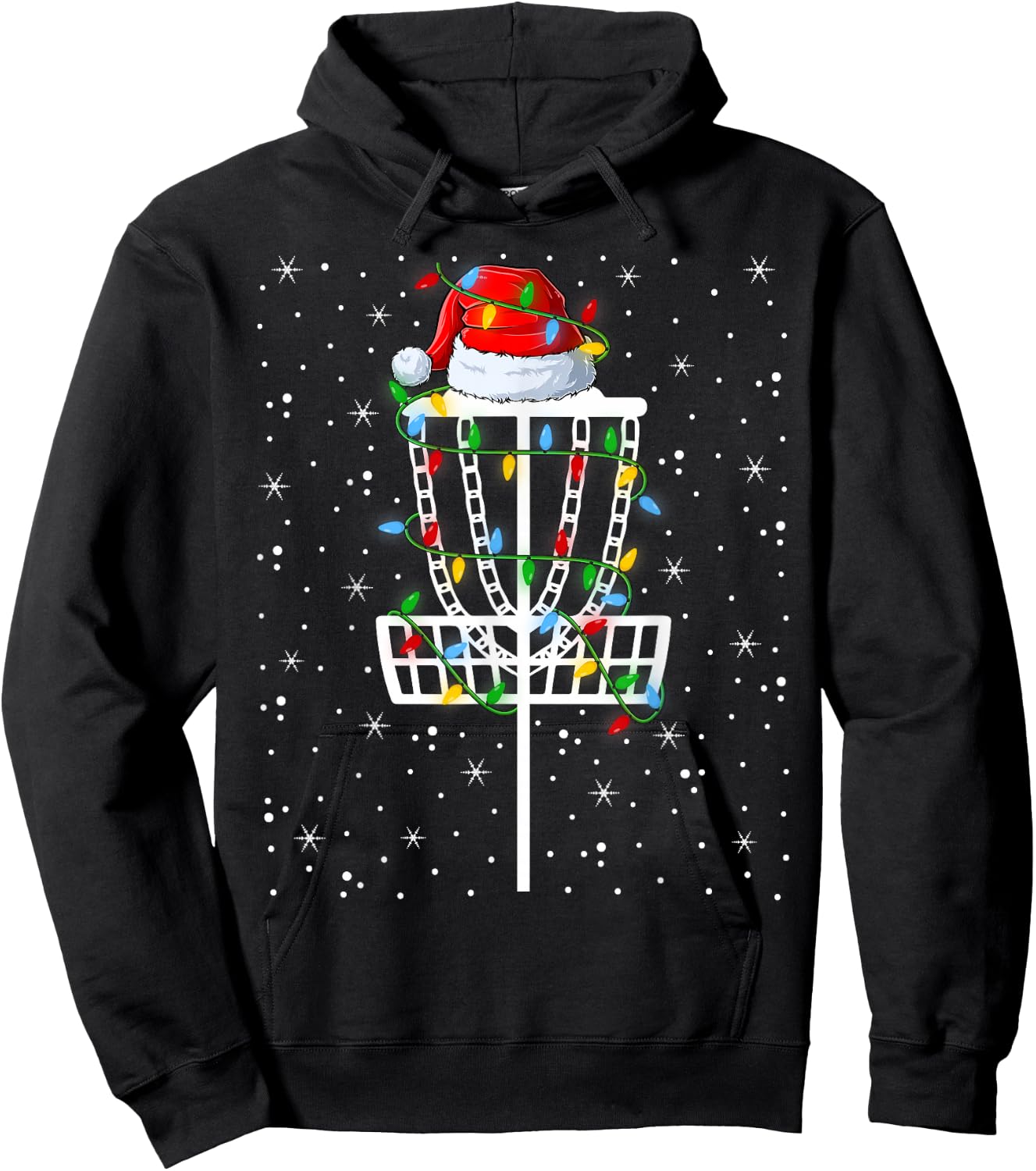 Xmas Lighting Santa Hat Disc Golf Christmas Hoodie - Hoodie | Black