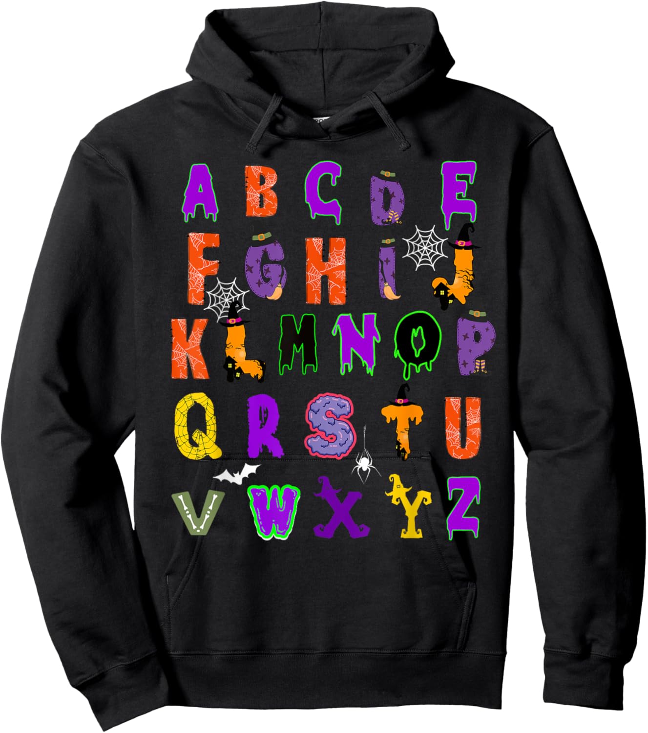 Funny Halloween Alphabet ABCs Learning Kindergarten Teacher Hoodie - Hoodie | Black